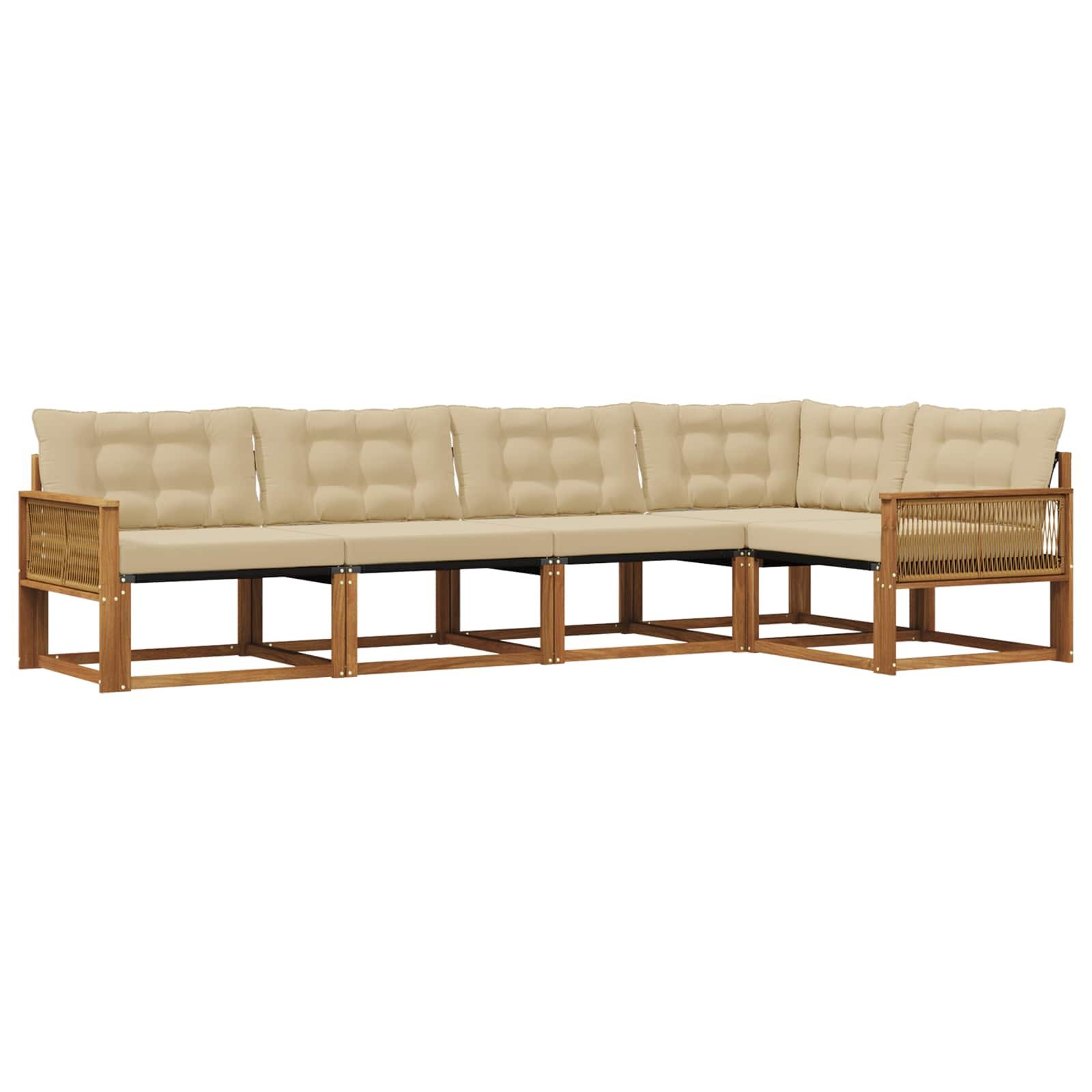 vidaXL Gartenlounge-Set Outdoor-Sofagarnitur 5 stk. Natur und Beige, (5-tlg)