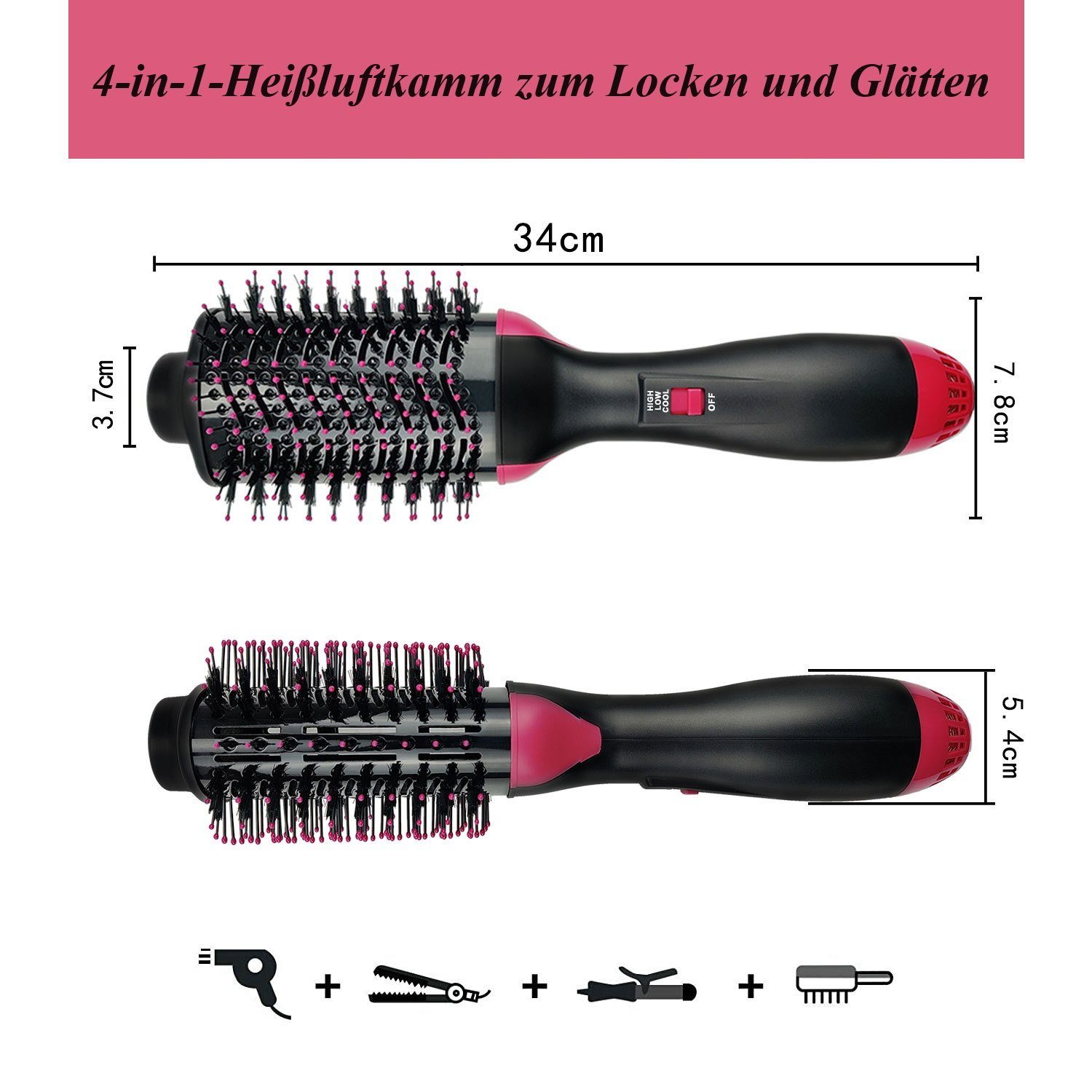 Haartrockner Für Kamm 4 DOPWii Warmluftbürste In 1 Lockiges,Glattes Kamm,Styling Haar