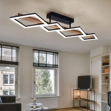 Globo LED Deckenleuchte, LED-Leuchtmittel fest verbaut, Warmweiß, Deckenleuchte Holz Wohnzimmerlampe LED Designleuchte Deckenlampe