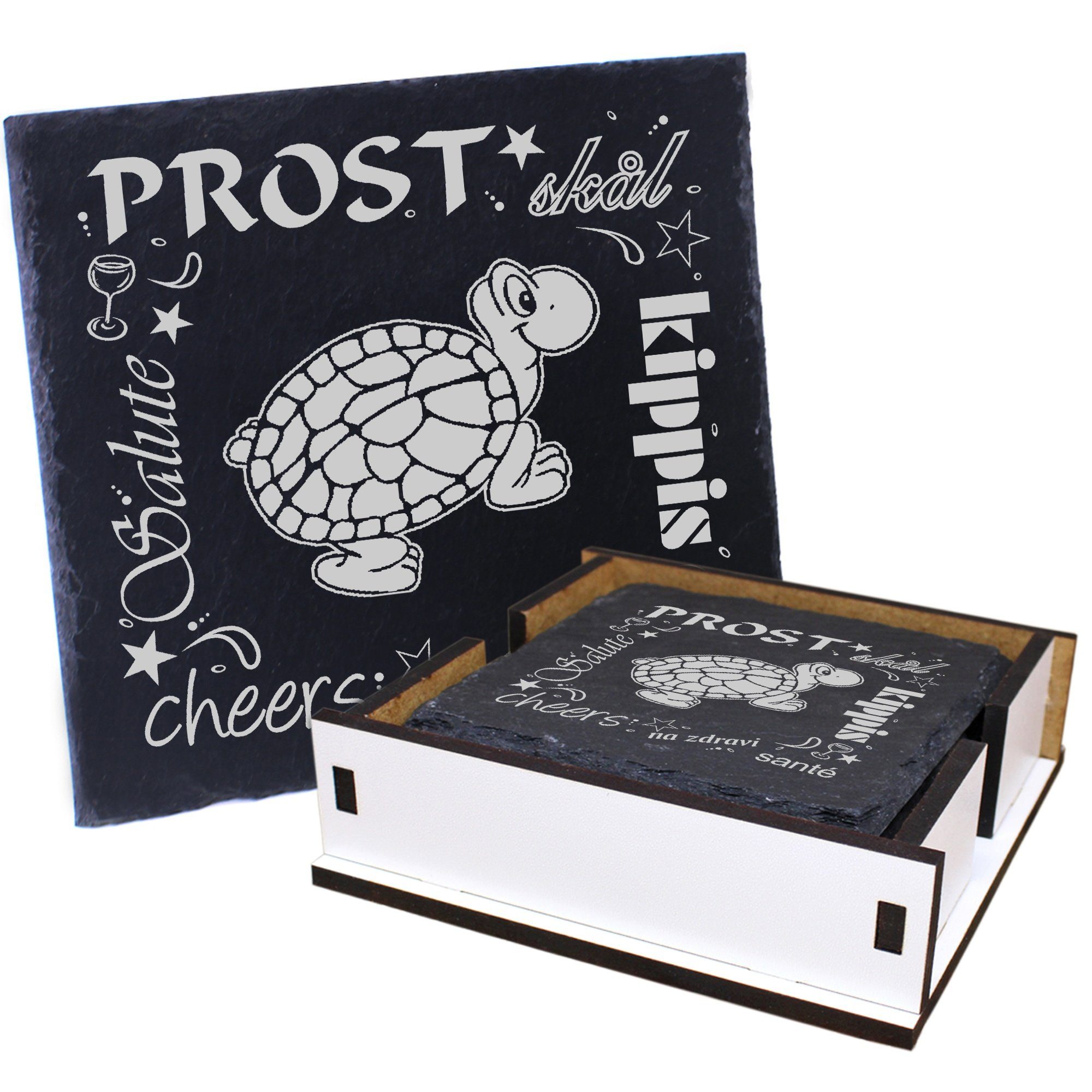 Dekolando Getränkeuntersetzer Prost lachende Schildkröte - inkl. Box