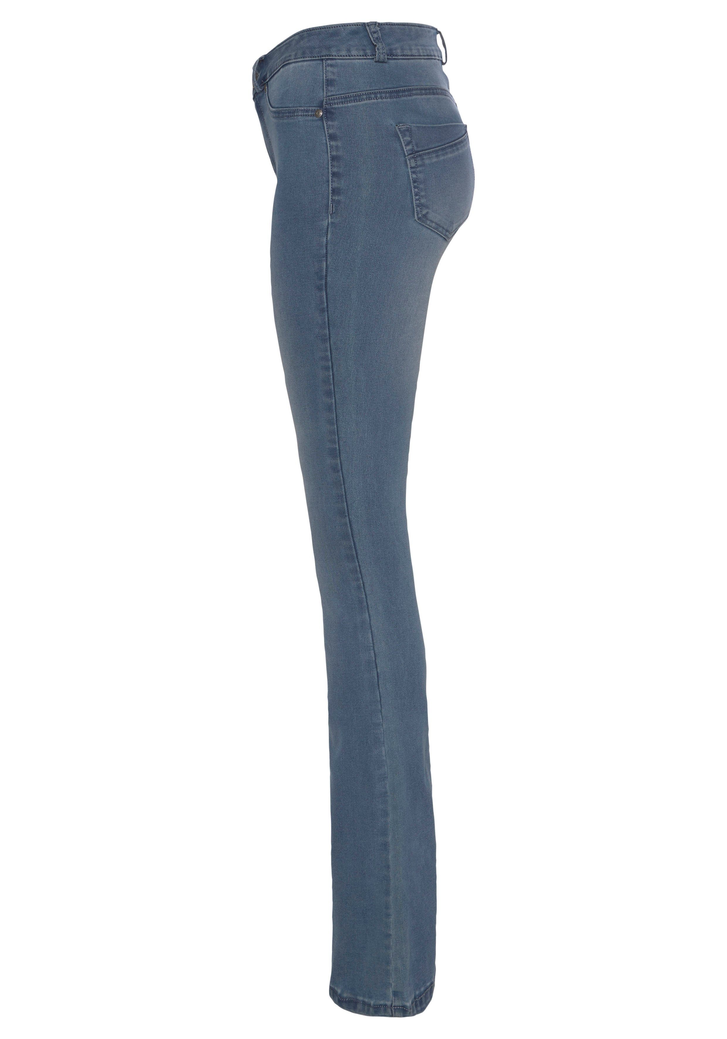 Arizona Bootcut-Jeans Ultra Stretch Waist mit blue-used Shapingnähten High