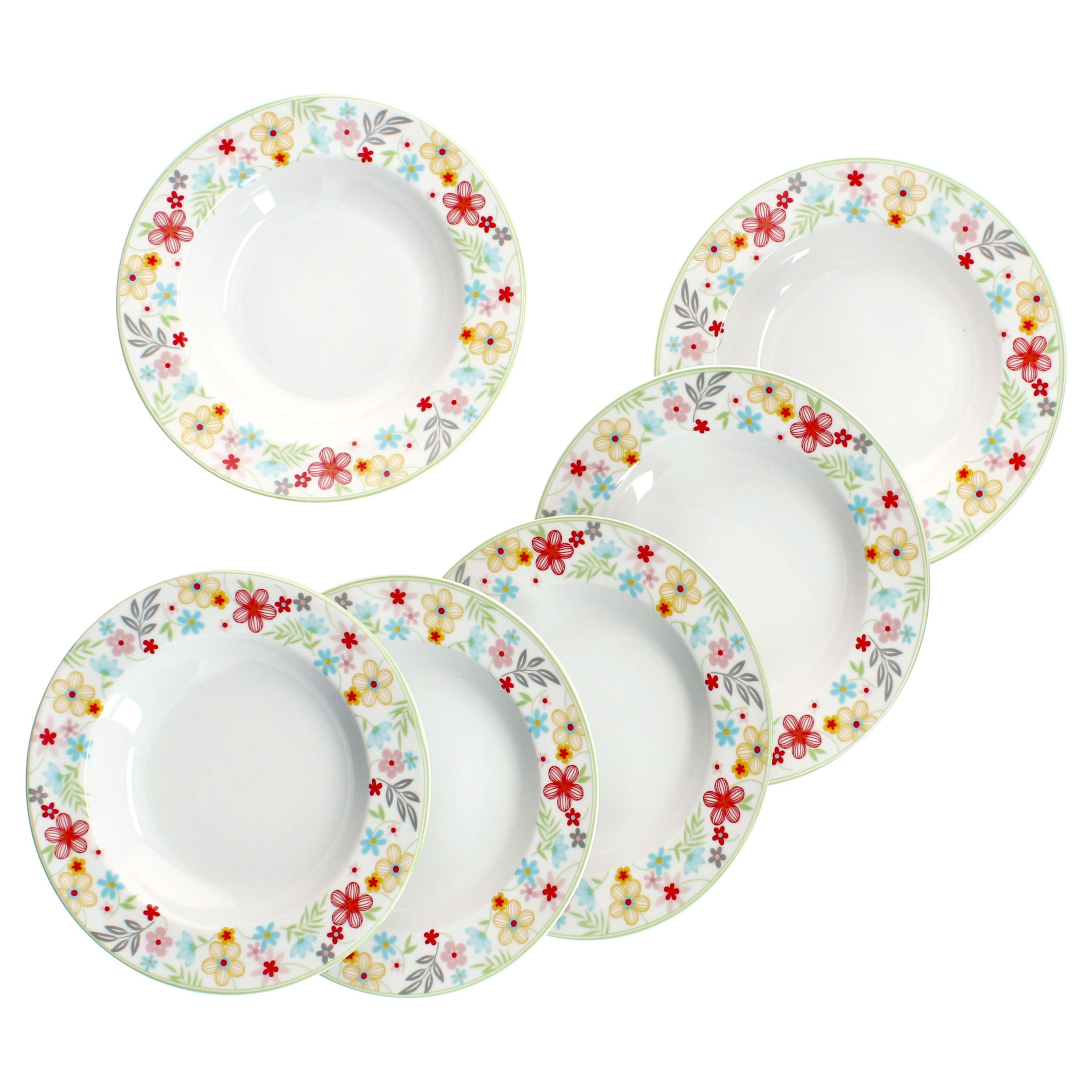 MamboCat Suppenteller 6x Variant Blümchen Suppenteller bunt tiefe Teller Pasta Salat Müsli
