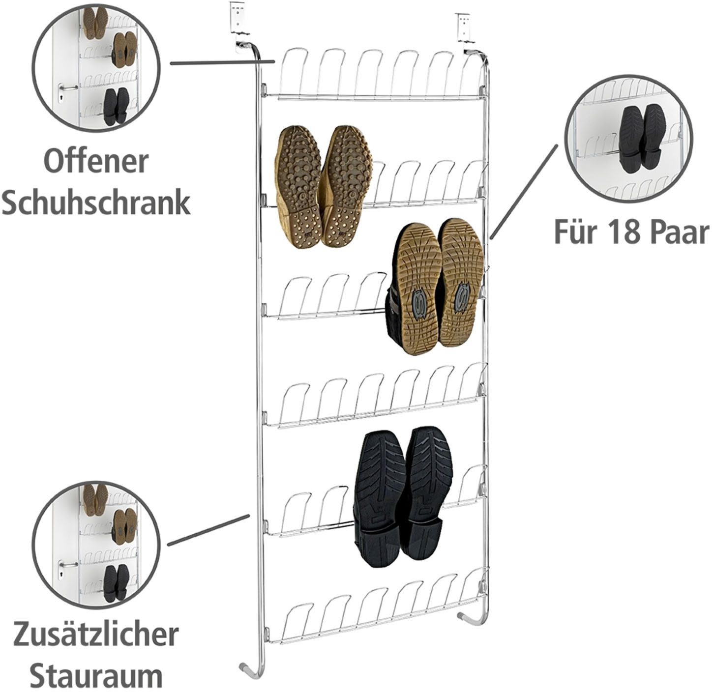 WENKO Türregal, für 18 Paar Schuhe, platzsparend, zum Einhängen an Türen ohne Bohren