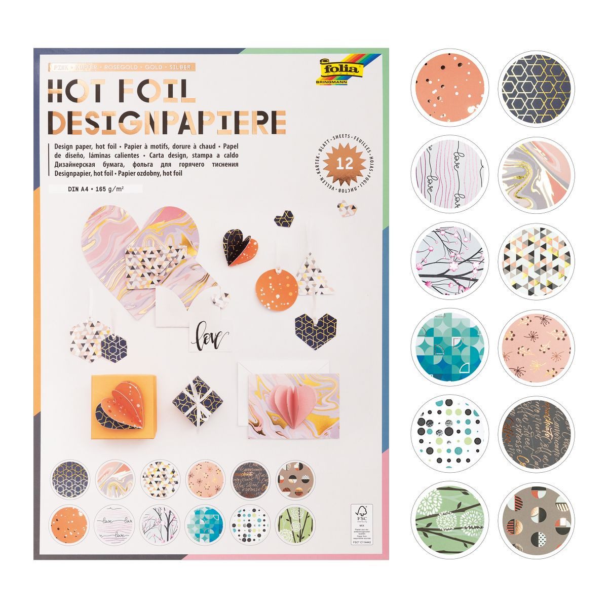 Folia Max Bringmann KG Designpapier folia Designpapiere Hotfoil 165g/m² DIN A4 12 Blatt