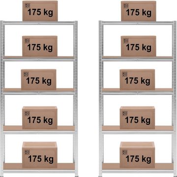 MSW Schwerlastregal Schwerlastregal Metallregal Kellerregal 90x30x180 cm für 5 x 175 kg