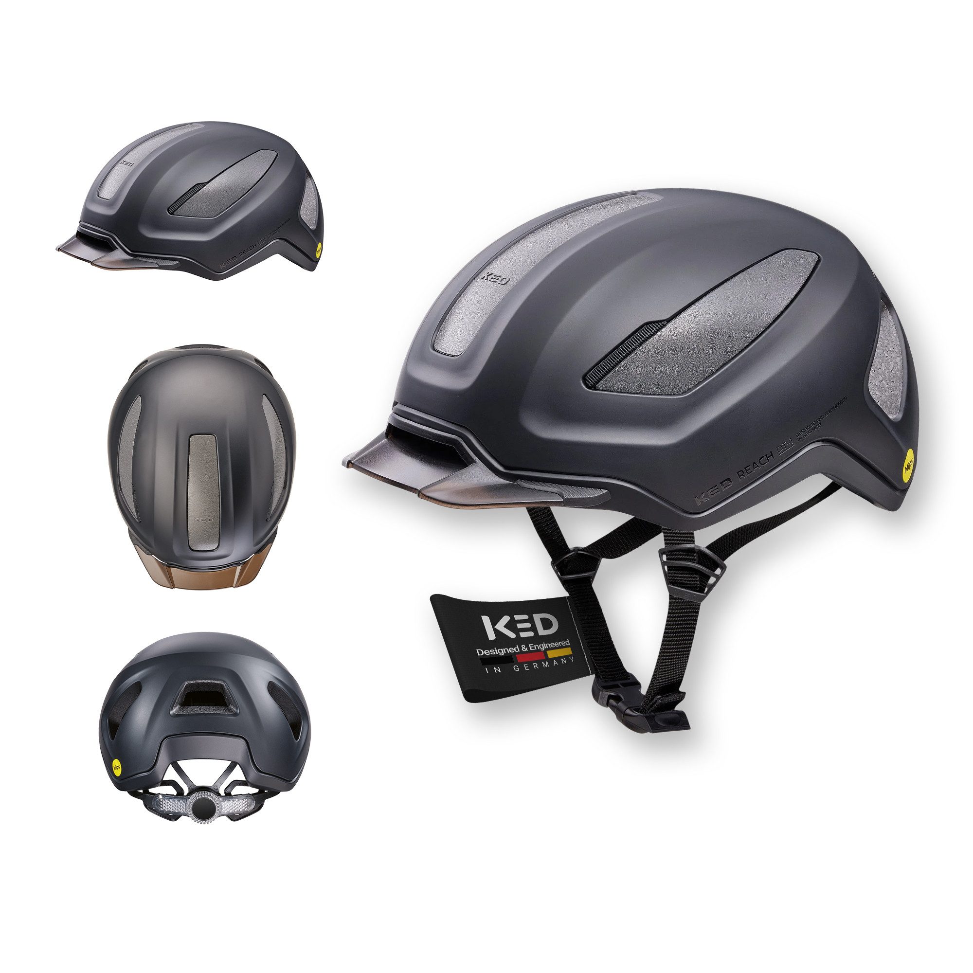KED Fahrradhelm Reach DT1 Urban Cycling, K-Fit 3D Anpassung, Abnehmbares Visier