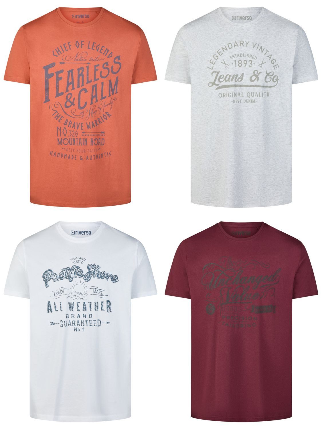 riverso T-Shirt Herren Printshirt RIVLeon Regular Fit (4-tlg) Kurzarm Tee Shirt mit Rundhalsausschnitt aus 100% Baumwolle