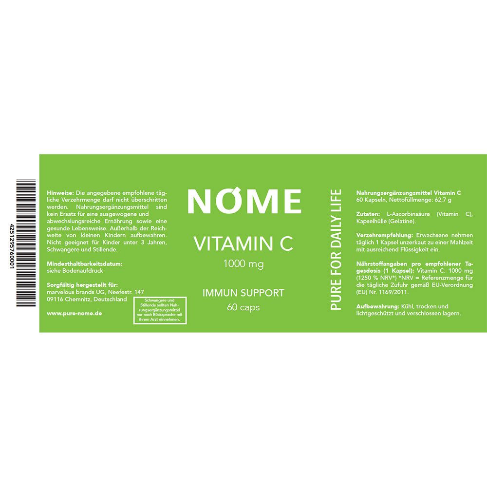 Nome Immun Support Vitamin C - 60 Kapseln Kapsel, 1 er 60 St., 62.7 g