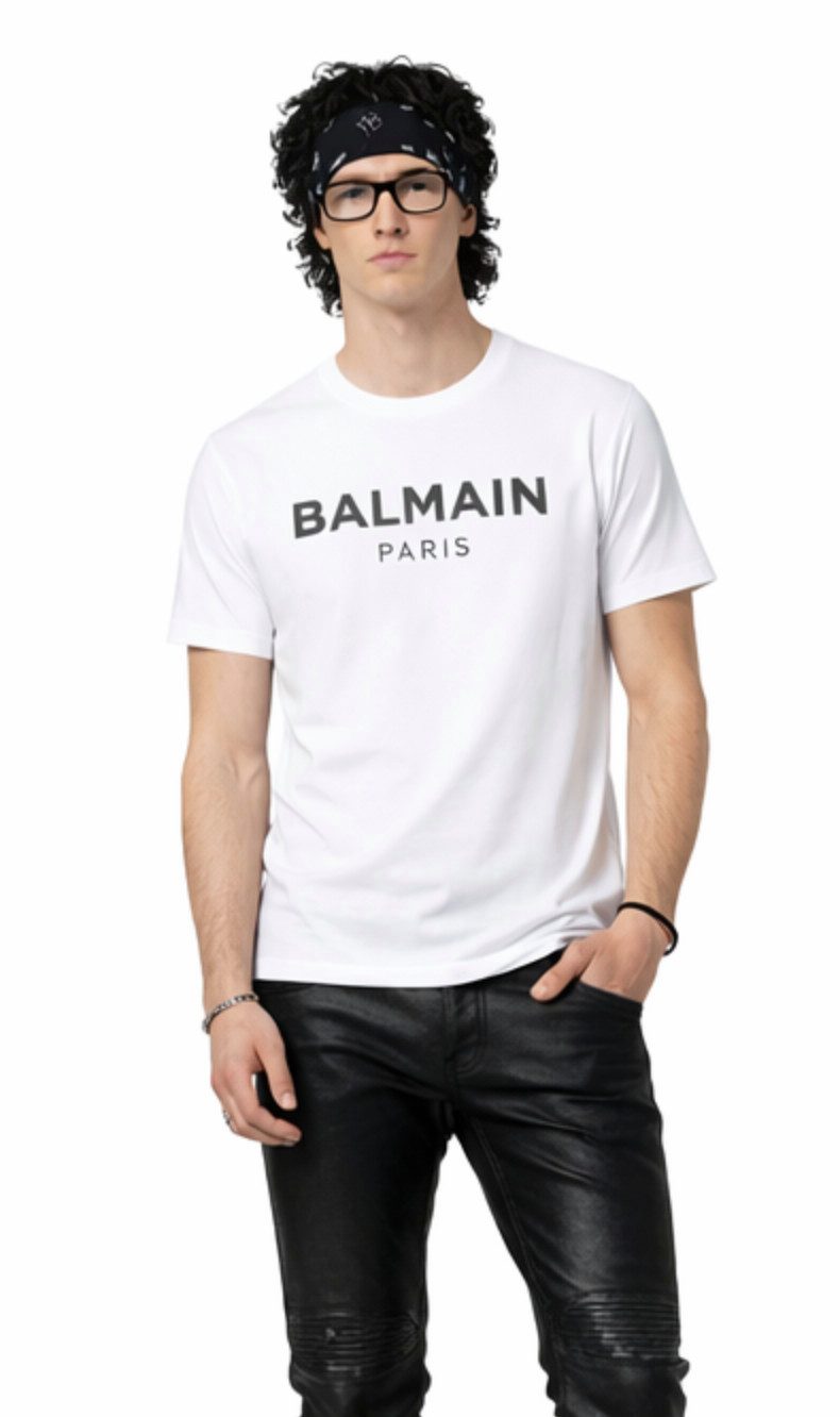Balmain Paris T-Shirt Herren Flocked Tee Logo Straight Fit günstig online kaufen