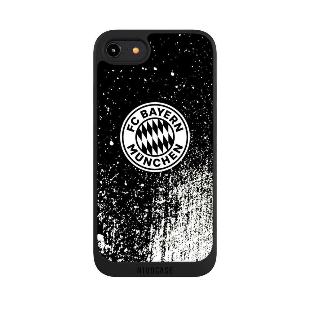NIVOCASE Handyhülle FC Bayern München Offizielles Lizenzprodukt FCB Splatter Schwarz - FCB, Apple iPhone 8 Handyhülle Hülle NIVOpure Case Schwarz