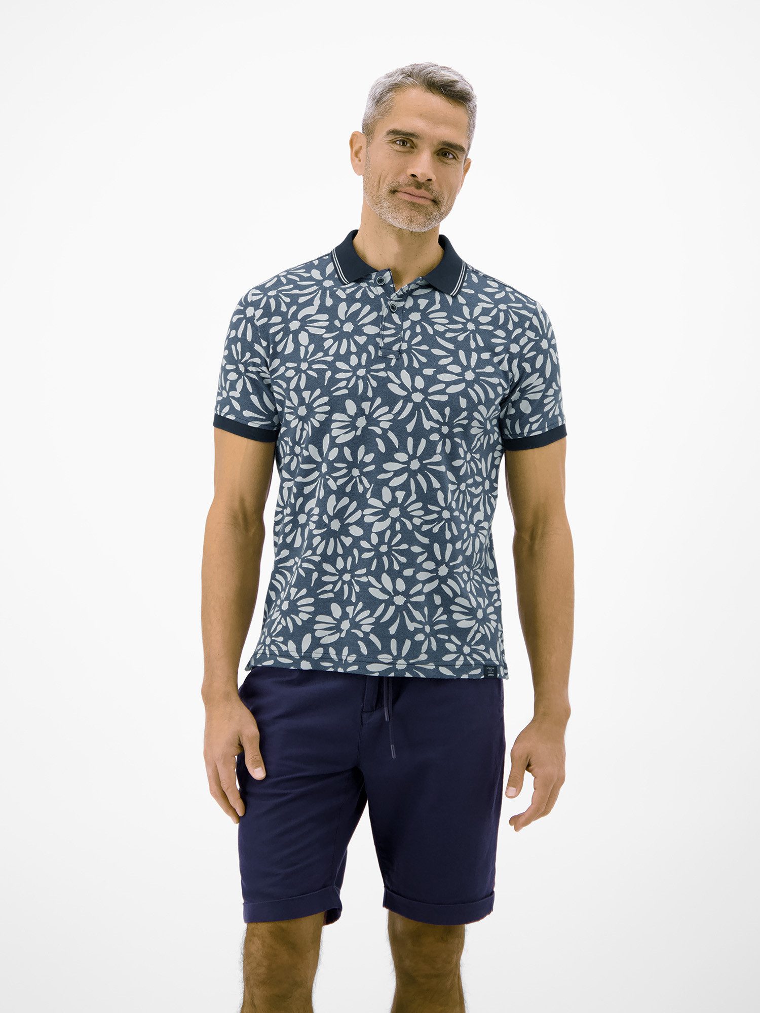 LERROS Poloshirt Poloshirt mit floralem All-over-Print, 2-Tone-Optik