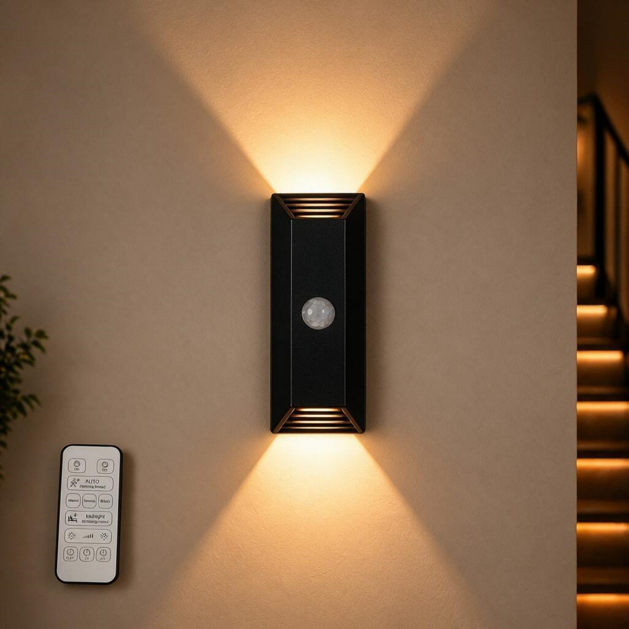 Vornix Wandstrahler Akku Wandleuchte Innen mit Bewegungssensor, 4000mAh Akku Wandlampe mit Fernbedienung, 3 Farben, Timer-Funktion, Wandlicht Up and Down, Aufladbare LED Wandleuchte für Treppe, Flur (1 Stück)