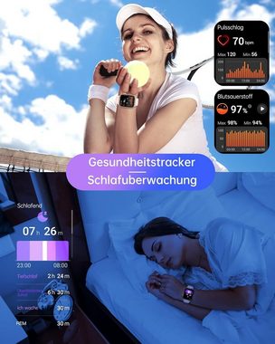 LLKBOHA IP68 wasserdichte Telefonfunktion Damen's Smartwatch (1,85 Zoll, Android/iOS), mit SpO2/Herzfrequenzmonitor Schlafmonitor, Schrittzähler