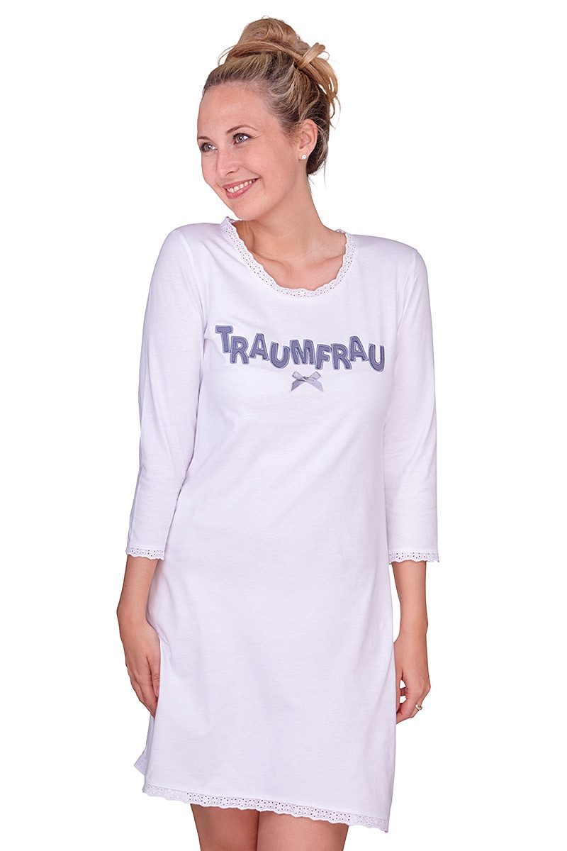 Schlafanzug Nachthemd Damen - TRAUMFRAU - weiß