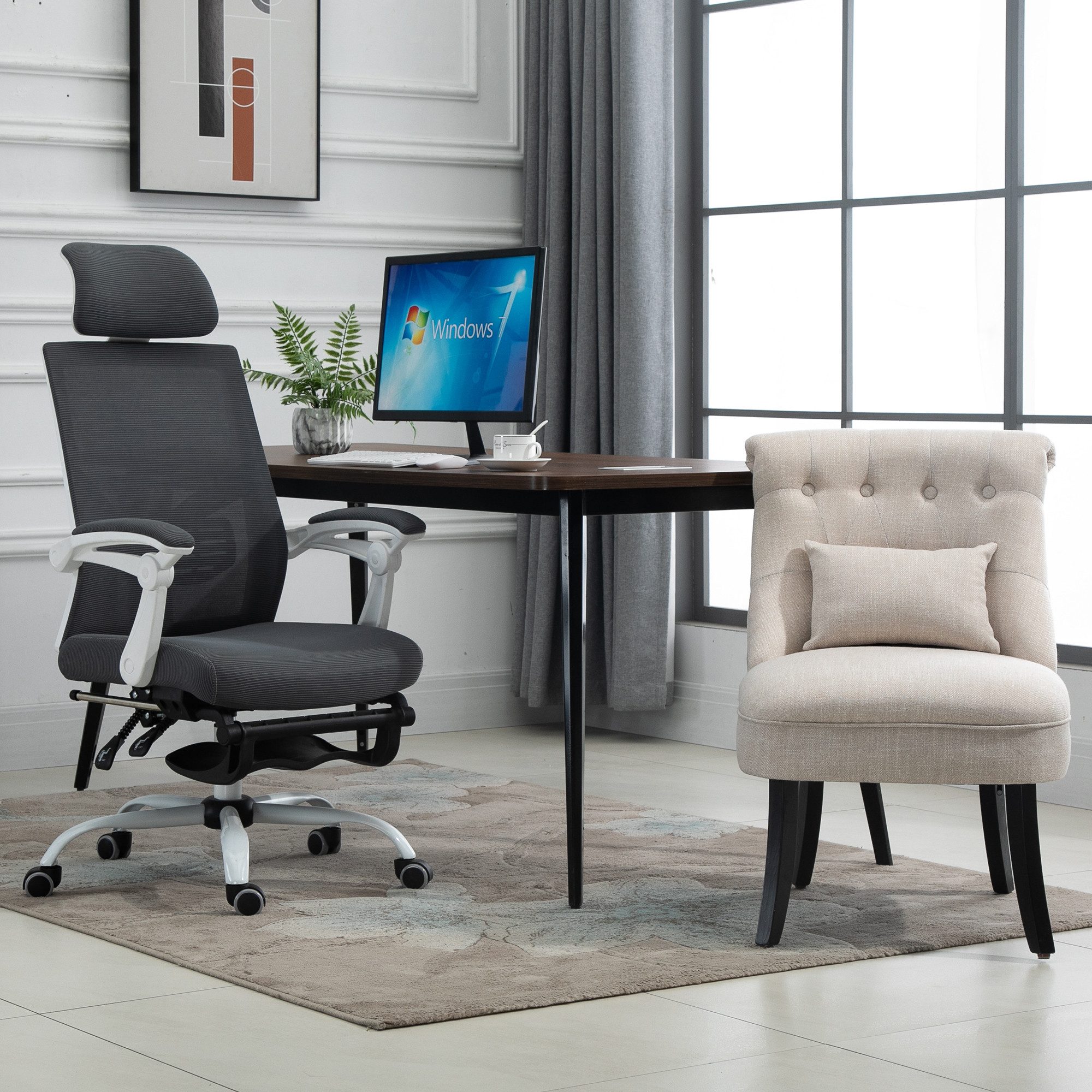 HOMCOM Relaxsessel Wohnzimmer Loungesessel Holzbeine Lesesessel mit Leinenoptik (Fernsehsessel, 1-St., Postersessel), für Wohnzimmer, Schlafzimmer, 52,5 x 69 x 77 cm, Cremeweiß