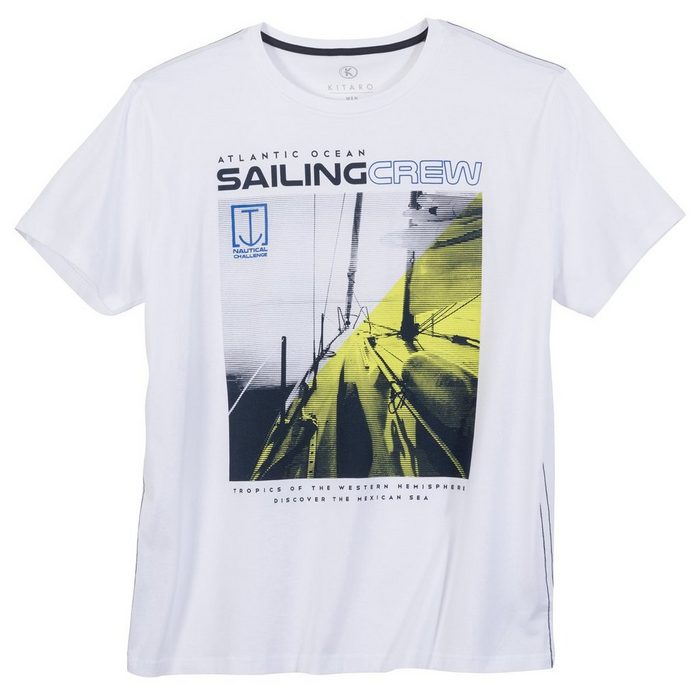 Kitaro Rundhalsshirt Große Größen T-Shirt weiß maritimer Fotoprint Kitaro