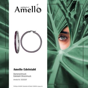 Amello Paar Creolen Amello Ohrringe Edelstahl Creolen 50mm (Creolen), Damen Creolen Edelstahl (Stainless Steel), silberfarben, pink, flieder
