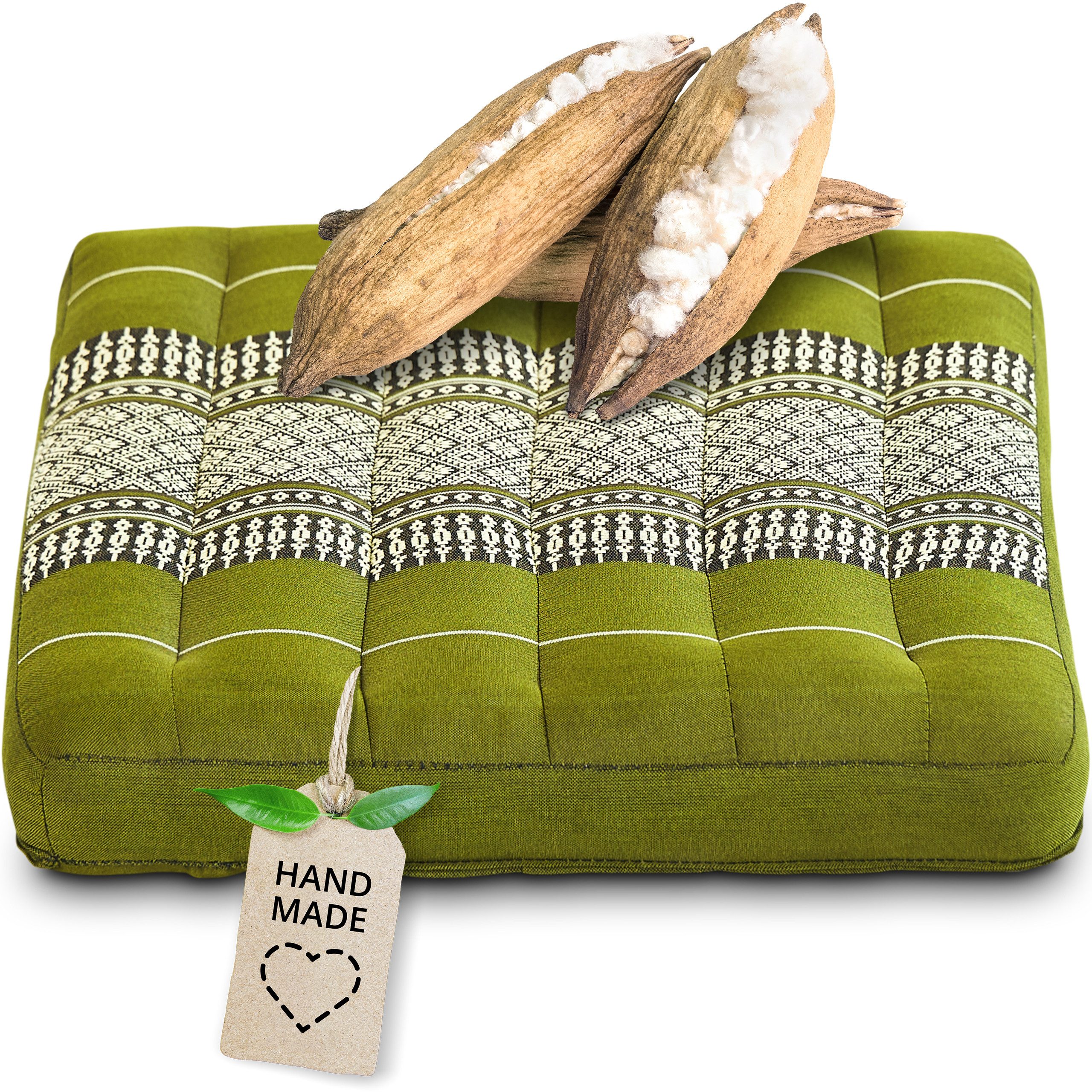 livasia Sitzkissen Sitzkissen 35 cm, vegan und handgefertigt, 35x35x6cm, Kapok