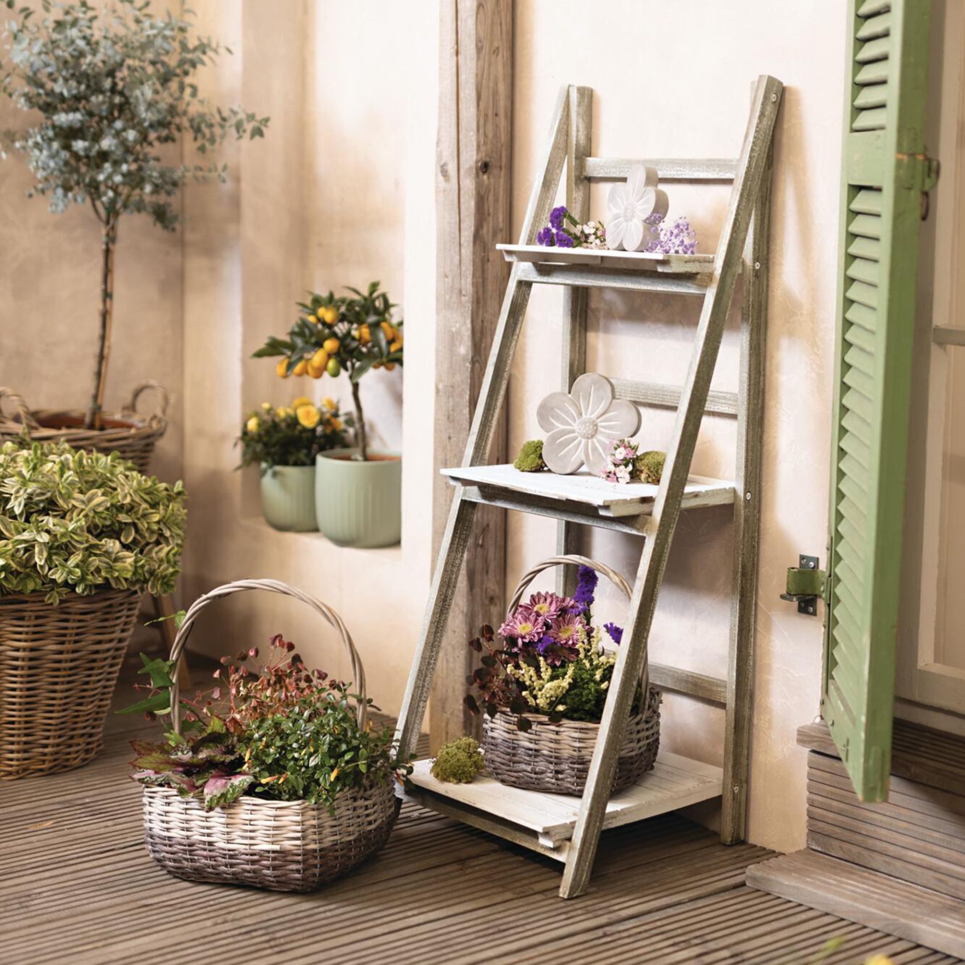 Home-trends24.de Gartenfigur Blüte Blume Garten Terrasse Zement Deko Figur 2er Set, (2 St)