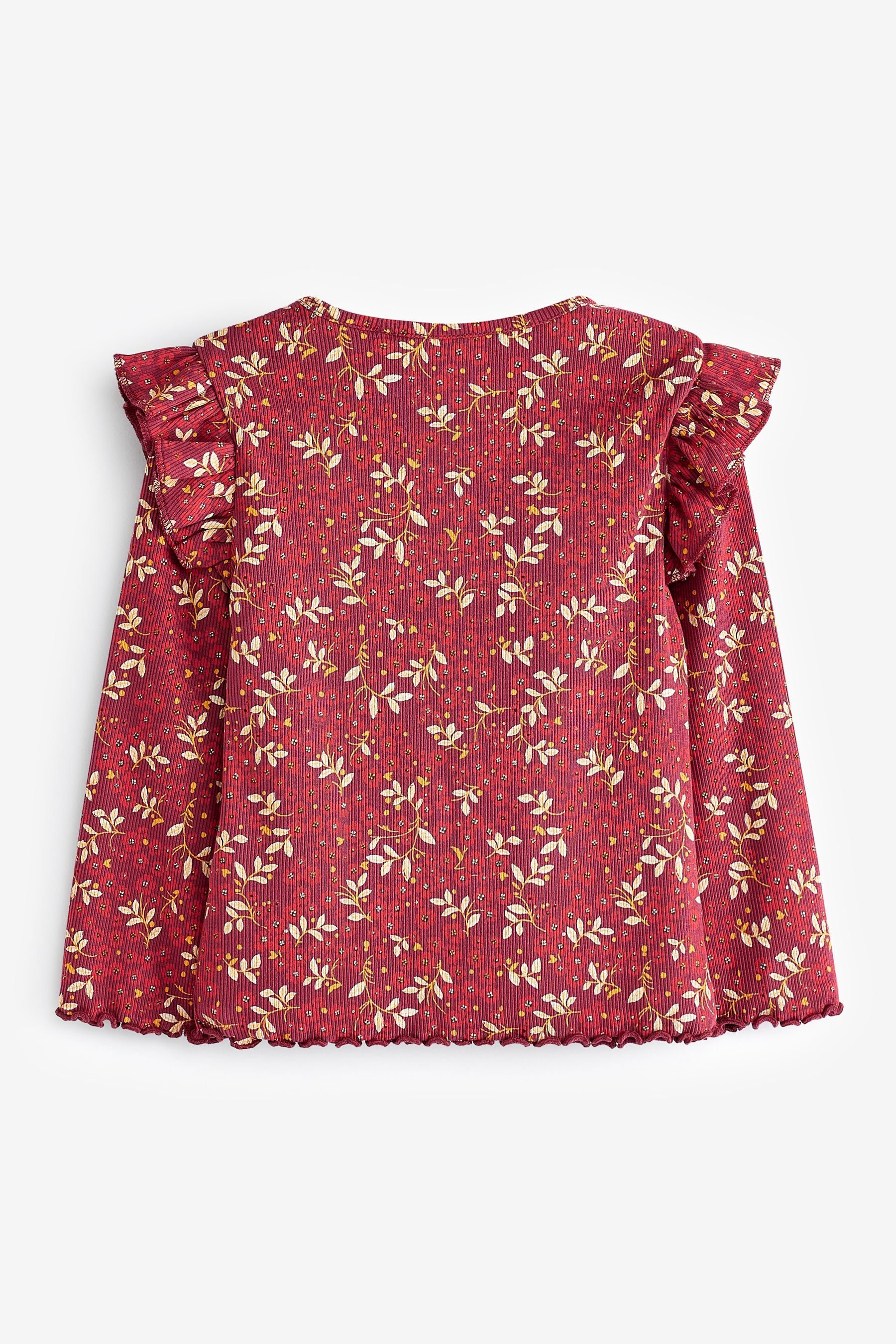 Next Langarmshirt Langärmeliges Feinripp-Shirt (1-tlg) Red Floral