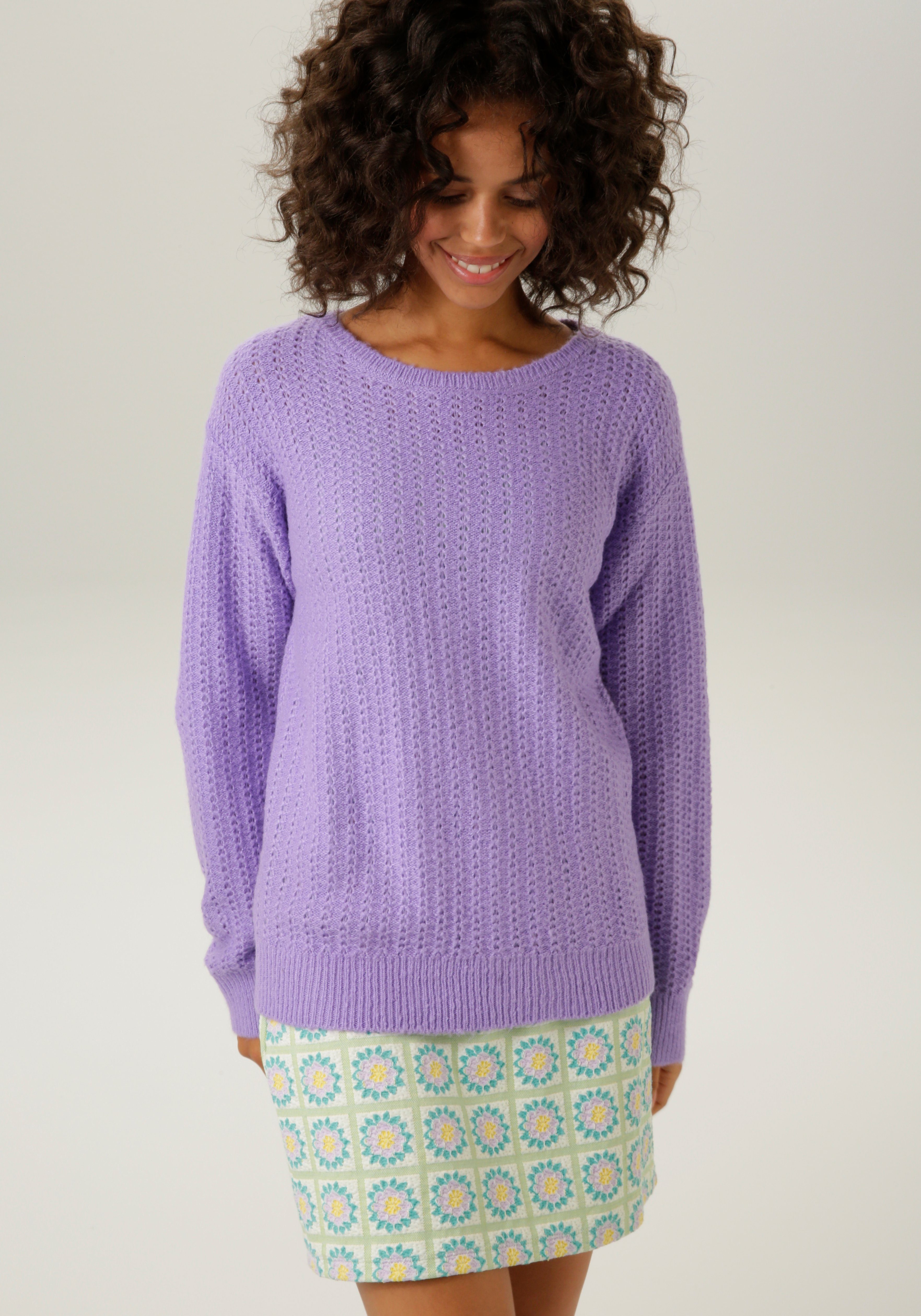 Aniston CASUAL Strickpullover mit dezentem Ajour-Muster - NEUE KOLLEKTION lavendel