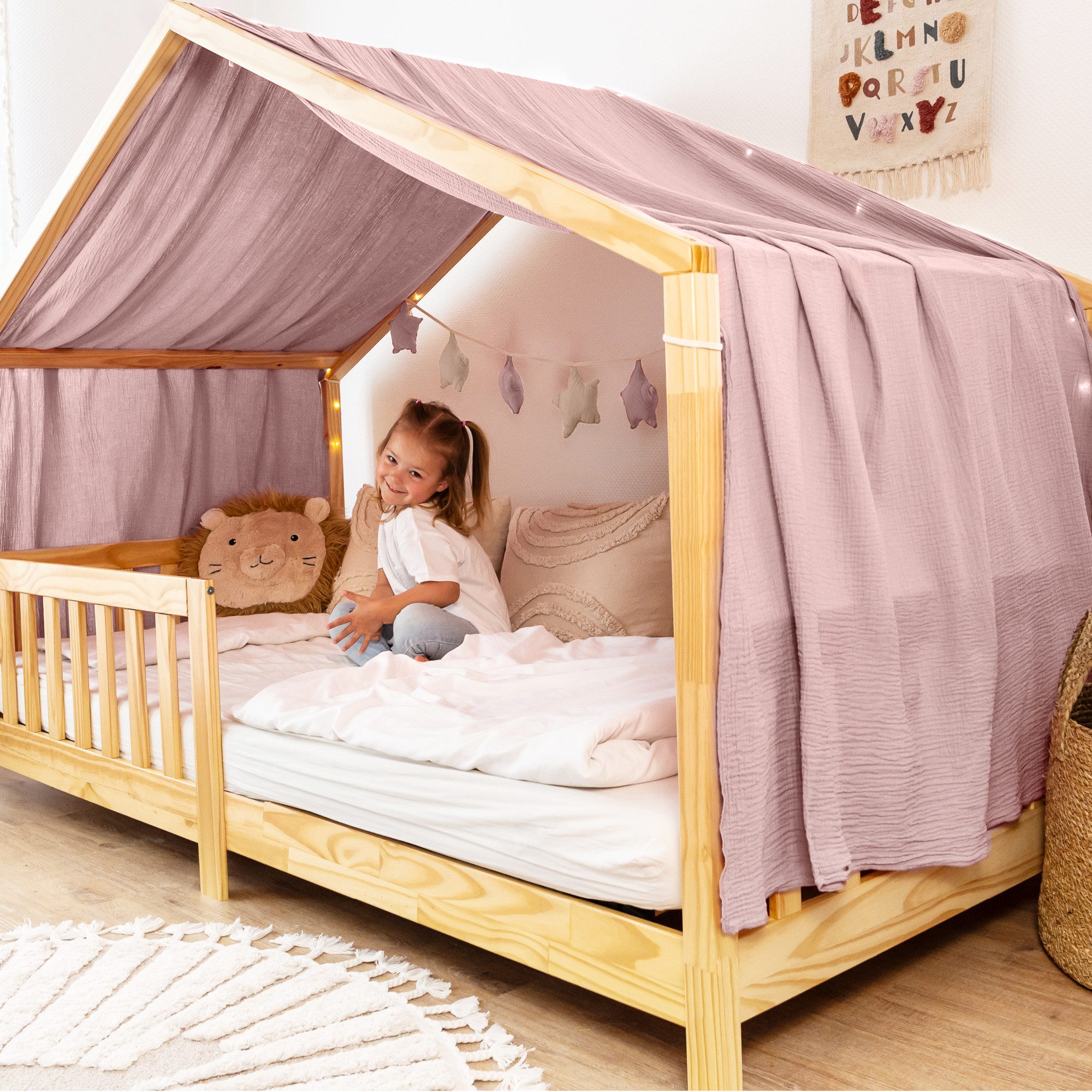 lilimaus Betthimmel Himmel für Hausbett aus Musselin - Länge 320, 360 oder 420 cm (1-tlg), macht das Hausbett zur Kuschelhöhle - weicher, luftiger Musselin