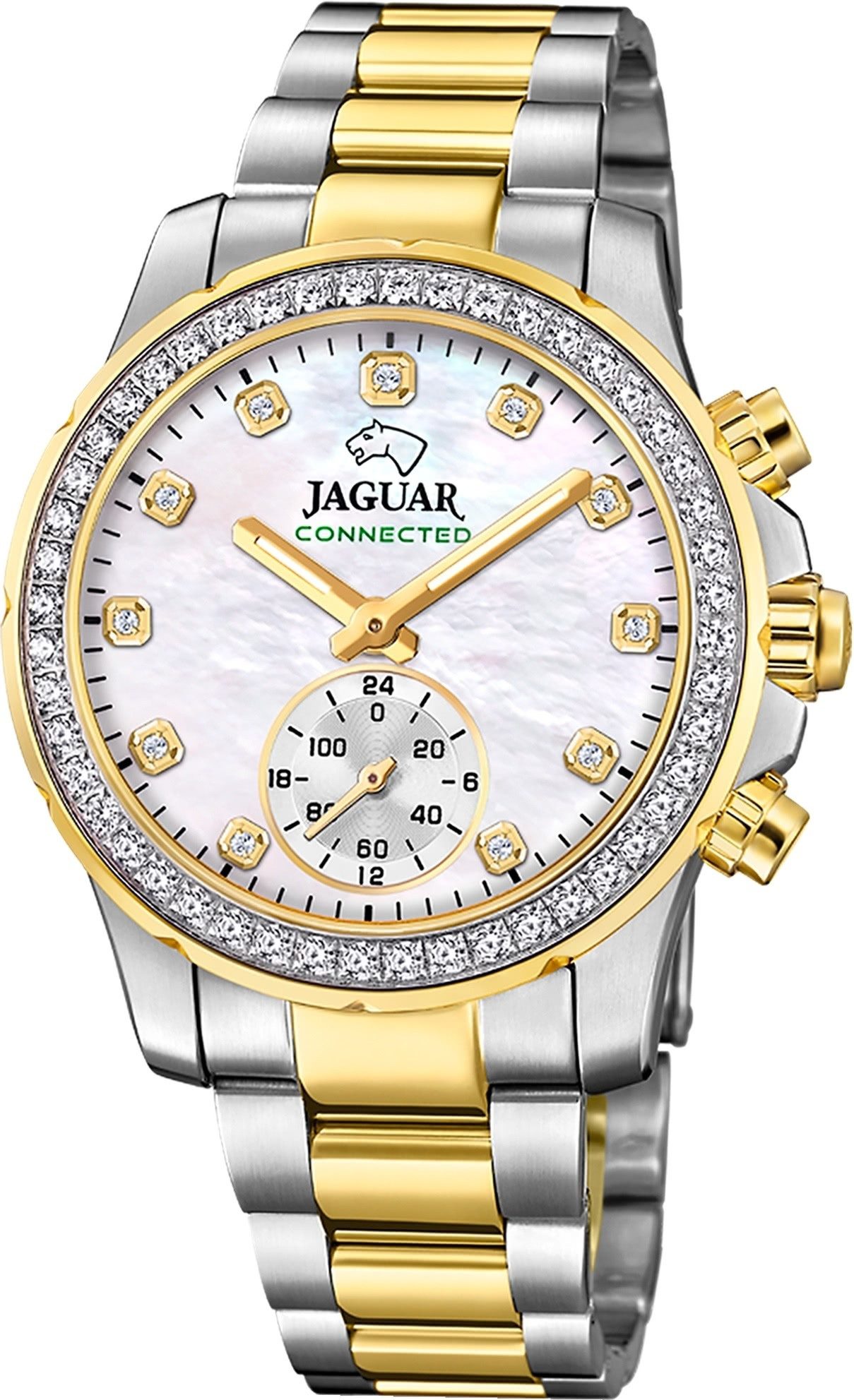 JAGUAR Multifunktionsuhr Jaguar Damenuhr Edelstahl silber gold, (Multifunktionsuhr), Damen Armbanduhr rund, Edelstahlarmband silber, gold