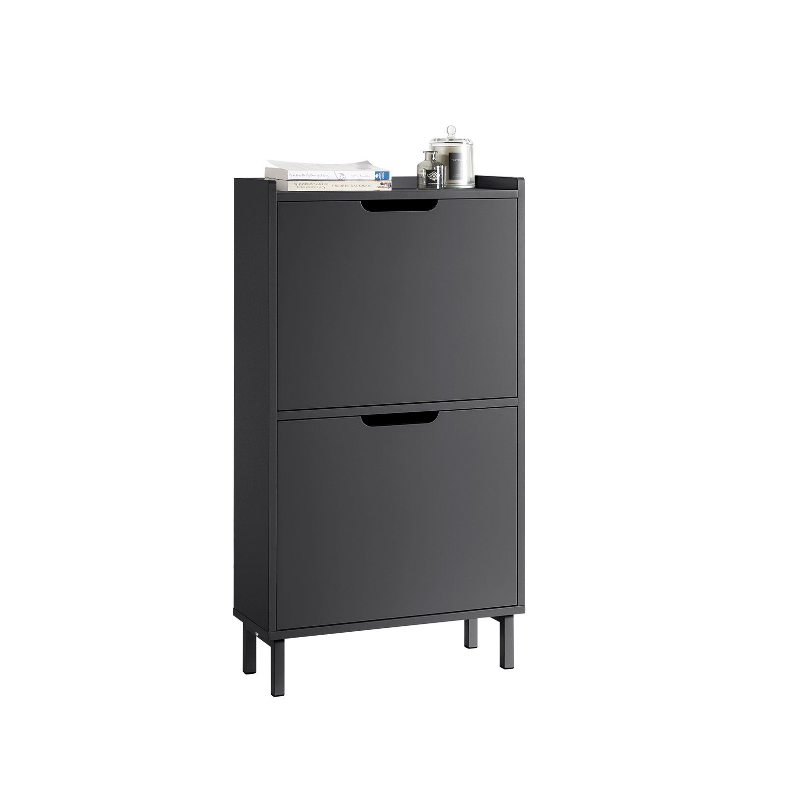 SoBuy Schuhkipper FSR151, Kommode Hoch, Flurschrank für Diele, Flur, Platzsparend, Schuhschrank mit Klappen Schuhregal schmal Schuhkommode Schuhablage