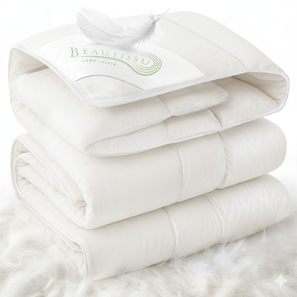 Beautissu Microfaserbettdecke Winterdecke Federbettdecke 135x200cm mit 100% Daunen & Federn, 100% Baumwollbezug Daunendecke 135x200cm BeauNuit WF