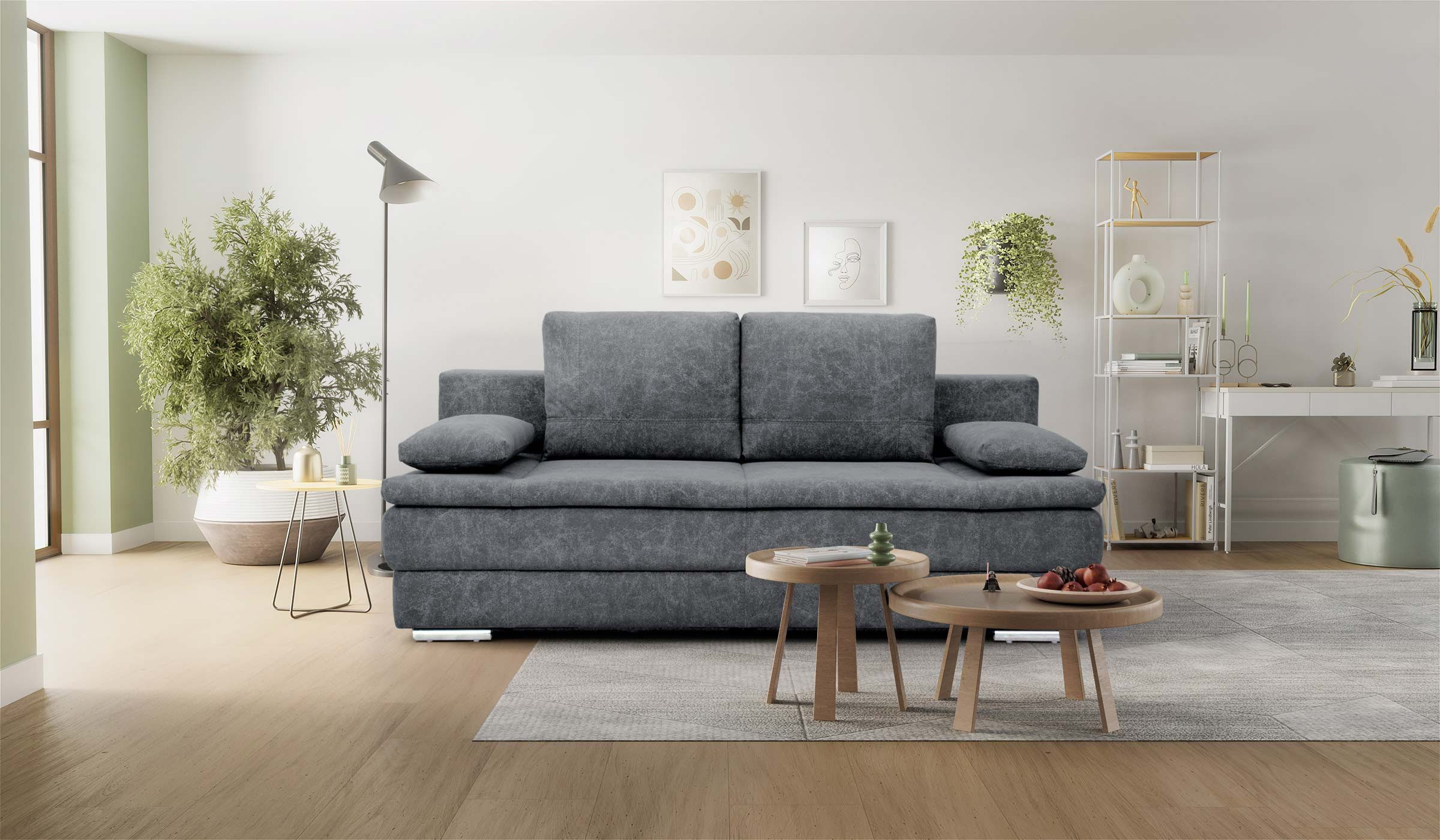 Hygger Möbelhaus Schlafsofa Brendon mit Bettkasten & komfortabler Liegefläche 150 × 205 cm, Inklusive 2 Zierkissen., Versandkostenfrei innerhalb Deutschlands, Hergestellt in Europa