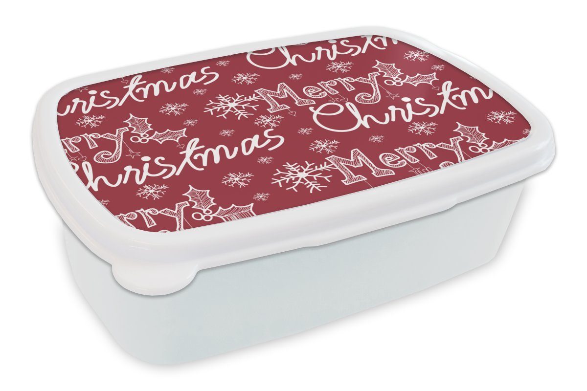 MuchoWow Lunchbox Muster - Schnee - Weihnachten - Zitate, Kunststoff, (2-tlg), Brotbox für Kinder und Erwachsene, Brotdose, für Jungs und Mädchen weiß