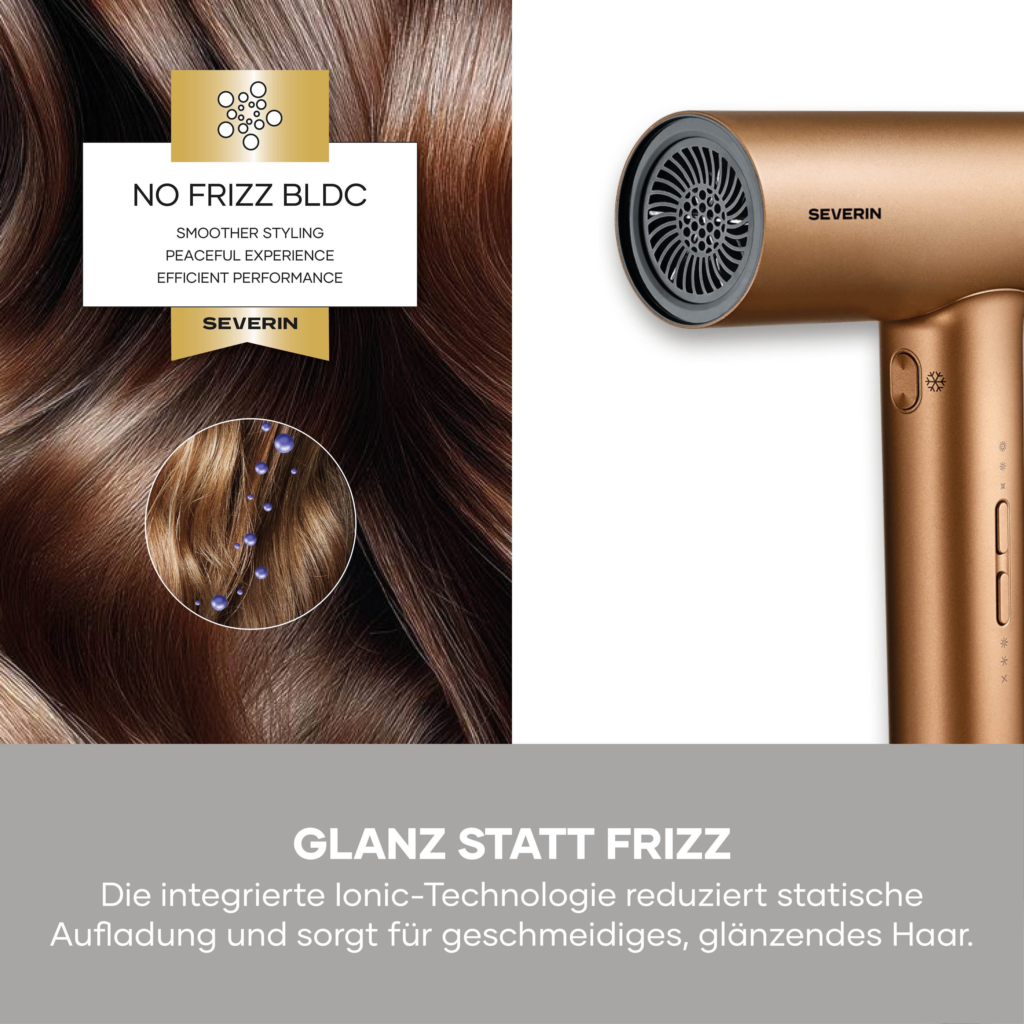 Severin Haartrockner S-Style Speed Pro, HT 0172, Ionen-Föhn mit Anti-Frizz inkl. Konzentrator & Diffusor, 2000W, bronze