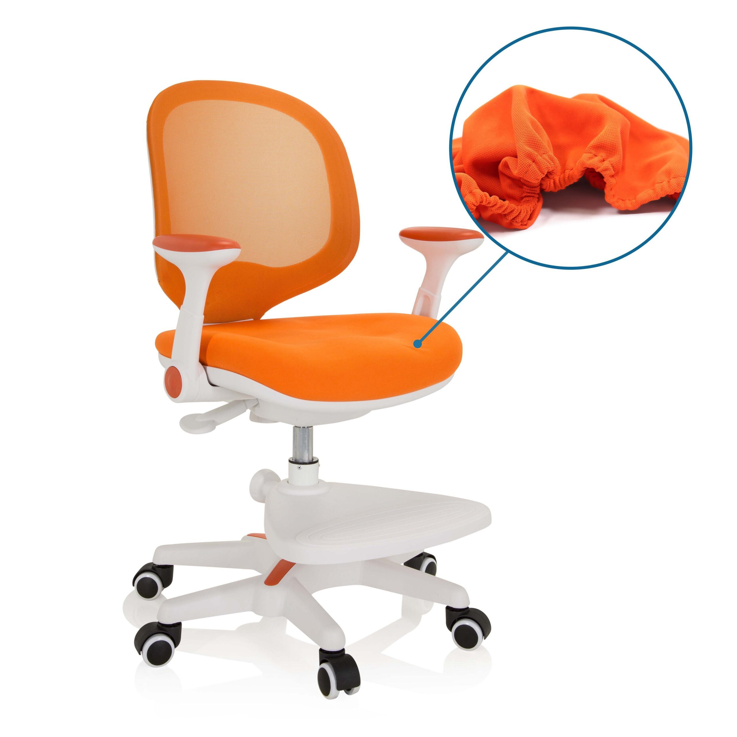 hjh OFFICE Bürostuhl Kinderstuhl Kid Ergo Stoff / Netzstoff, mitwachsend, höhenverstellbare Fußstütze, klappbare Armlehnen