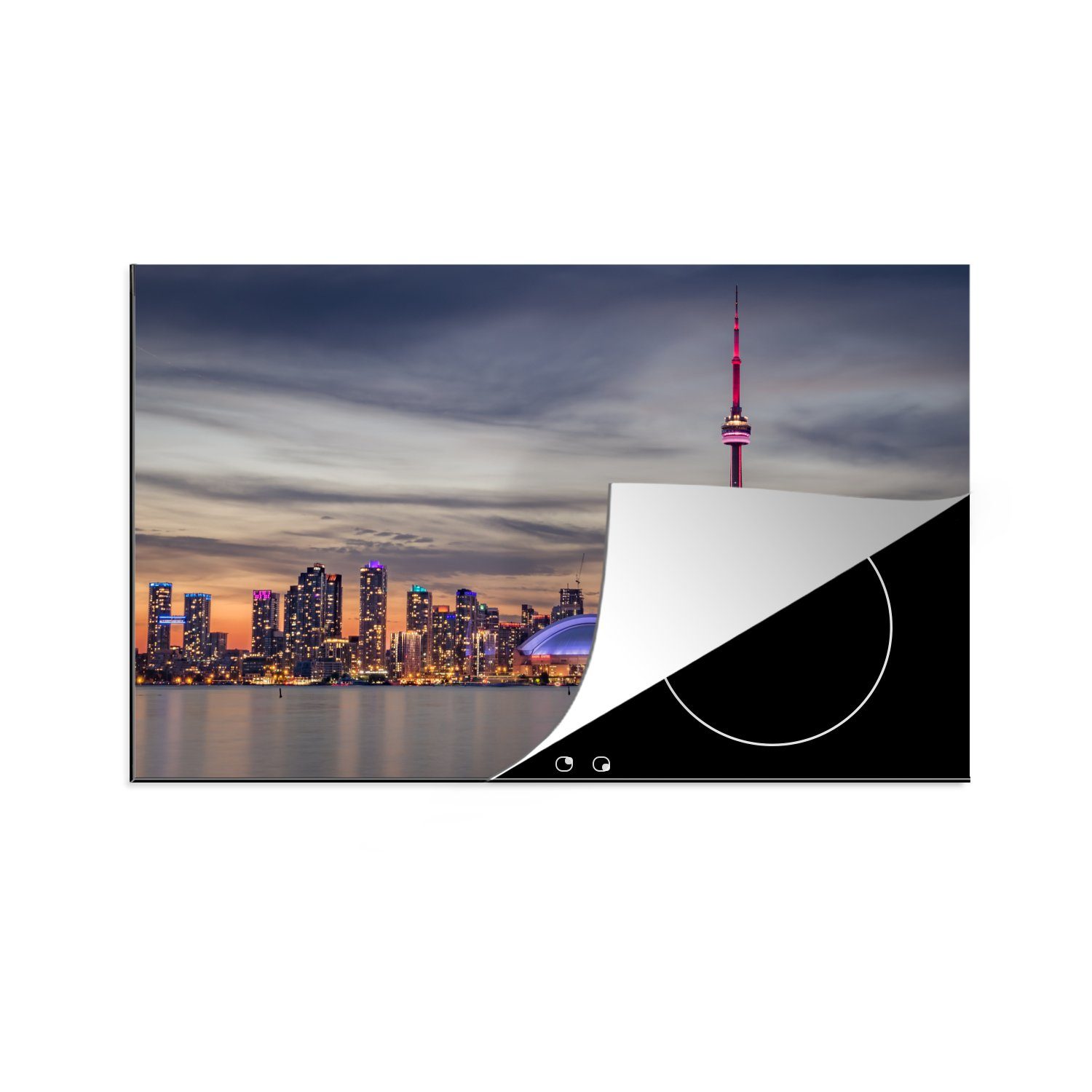 MuchoWow Herdblende-/Abdeckplatte Horizont der Stadt Toronto bei Sonnenuntergang, Vinyl, (1 tlg), 83x51 cm, Ceranfeldabdeckung, Arbeitsplatte für küche