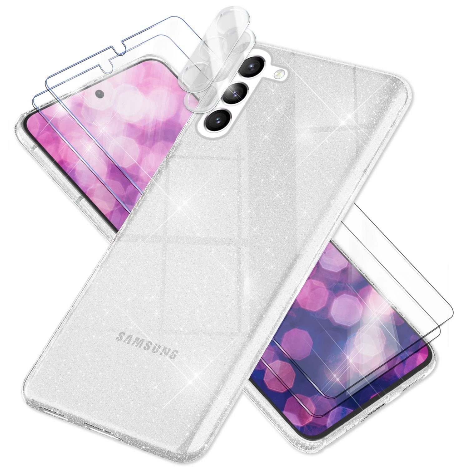 Nalia Smartphone-Hülle Samsung Galaxy S23 Plus 16,8 cm (6,6 Zoll), Klare Glitzer Silikon Hülle / 2x Display- & Kameraschutz / Bling Cover