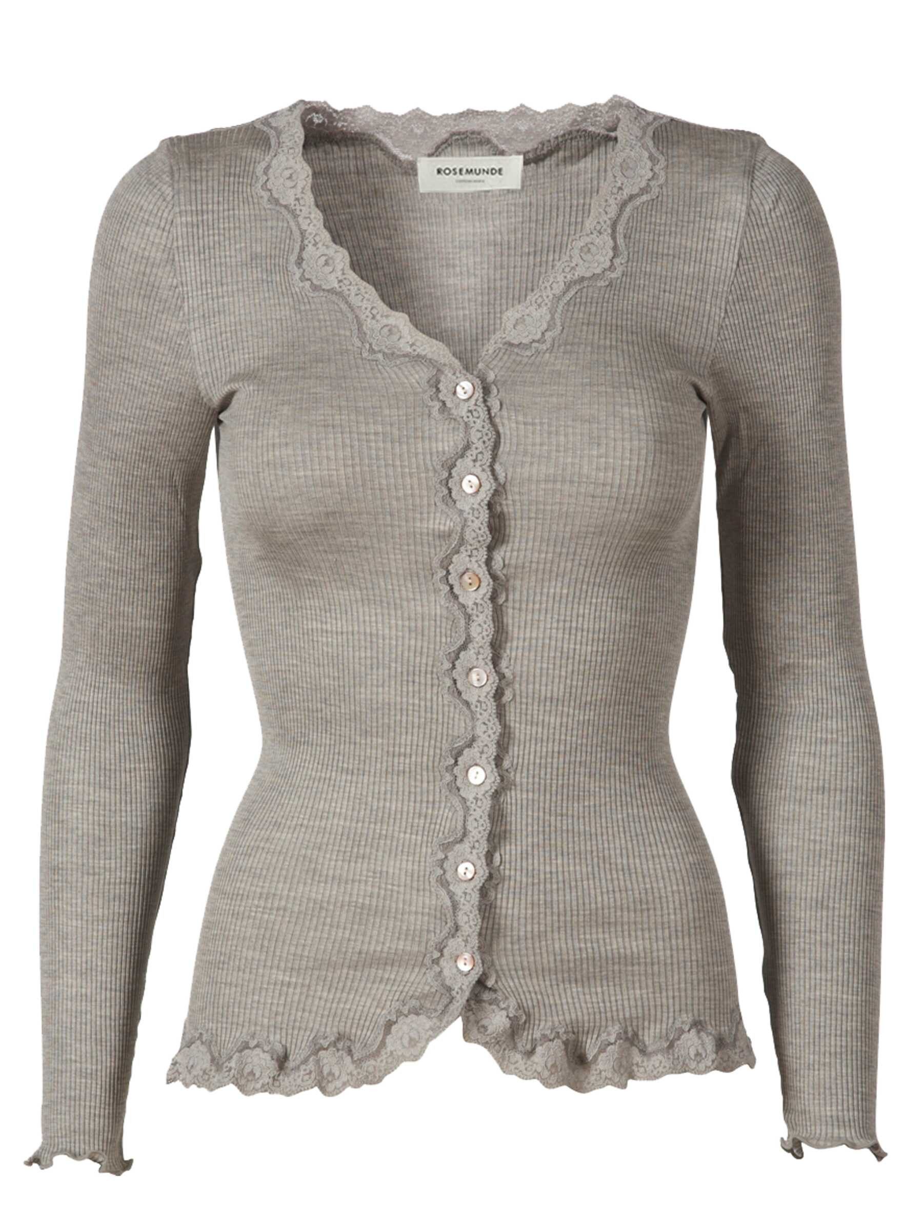 rosemunde Strickjacke Babette Silk Cardigan mit Seide Vintage-Spitzenbesatz, Perlmuttknopfleiste, Langarm, Seidenmix