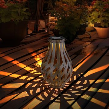 Globo Außen-Deckenleuchte, LED-Leuchtmittel fest verbaut, Warmweiß, Gartendeko Laterne Solar Windlicht mit Bambusgeflecht zum Aufhängen