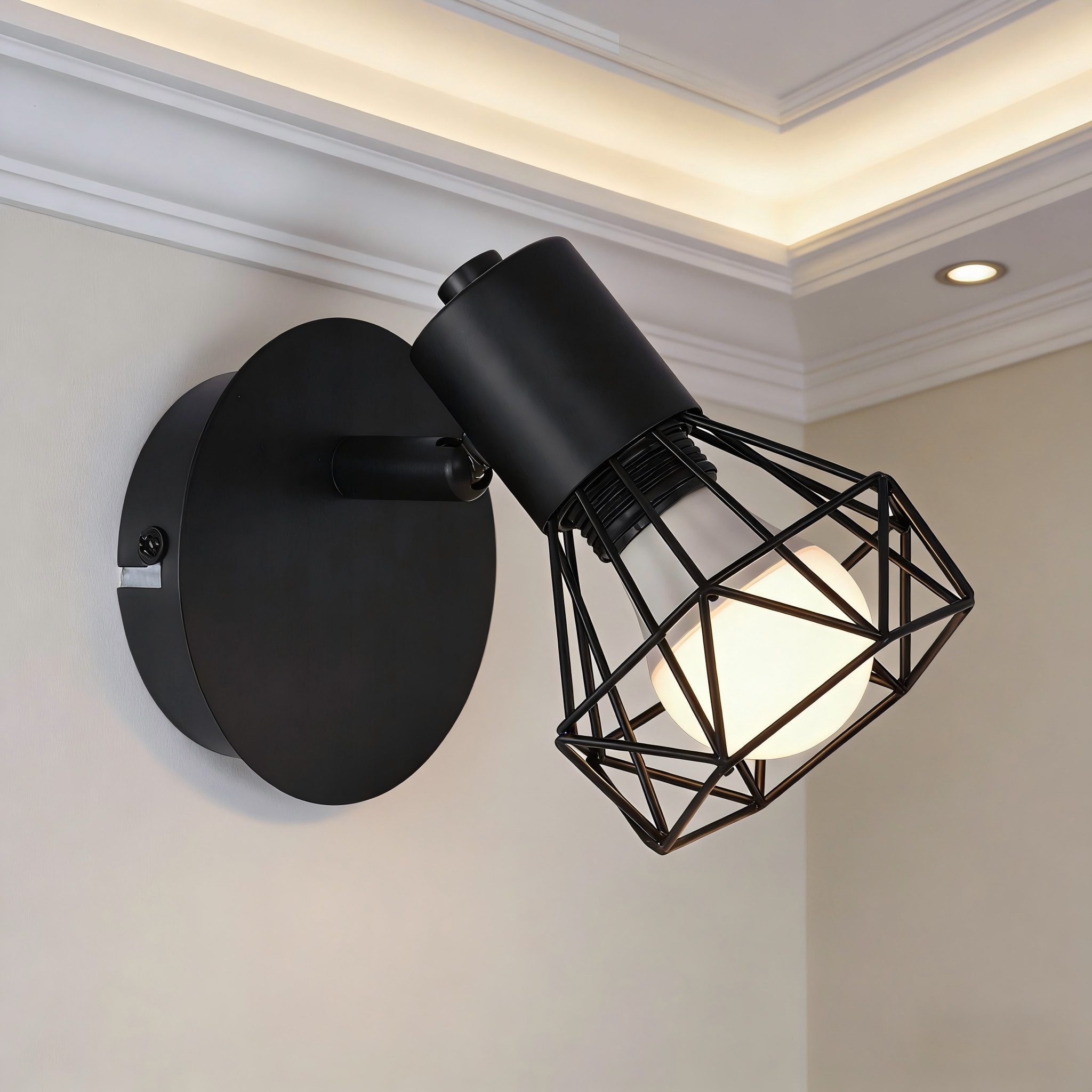 ZMH Wandleuchte Retro Wandstrahler Vintage Wandspot - E14 Verstellbare 350° Flur, OHNE Leuchtmittel, LED fest integriert, 1 Flammig Küchenlampe für Flur Schlafzimmer, Weiß/Schwarz