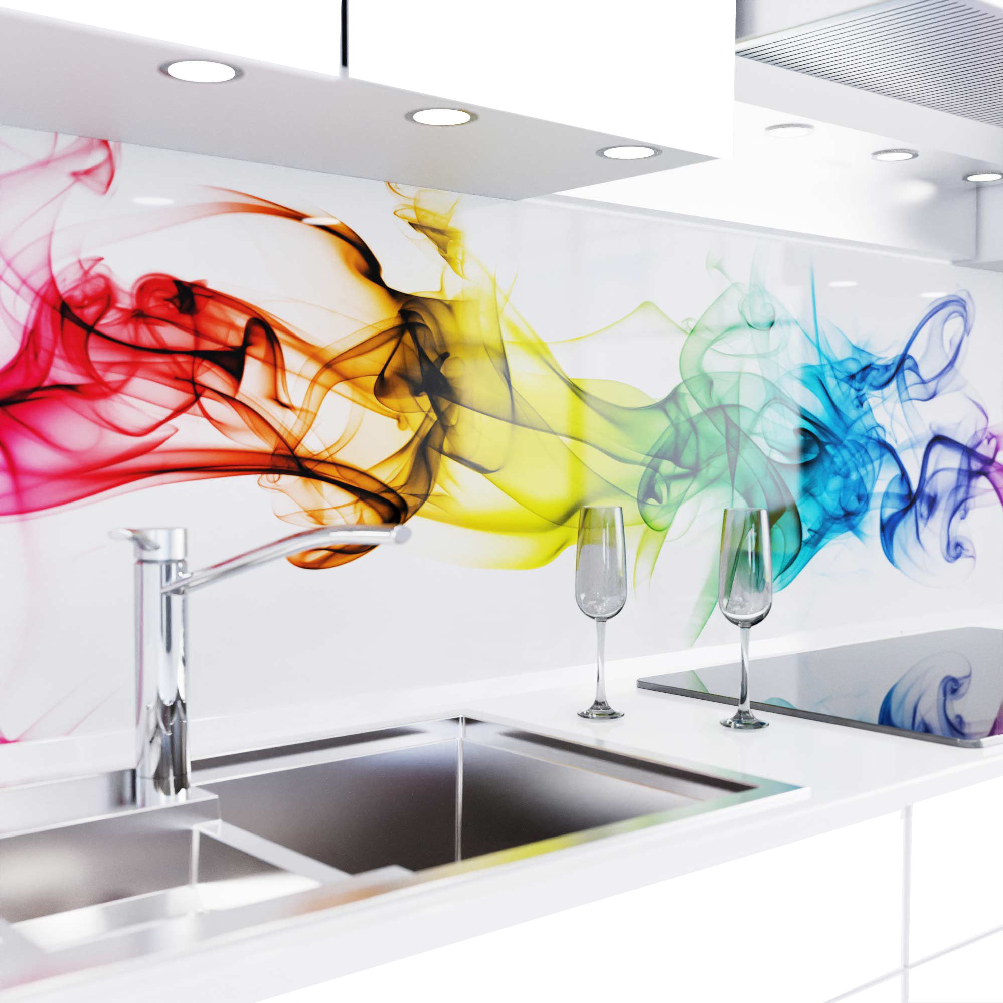 danario Küchenrückwand Folie selbstklebend, Glasoptik, Spritzschutz Küche, versteift & robust