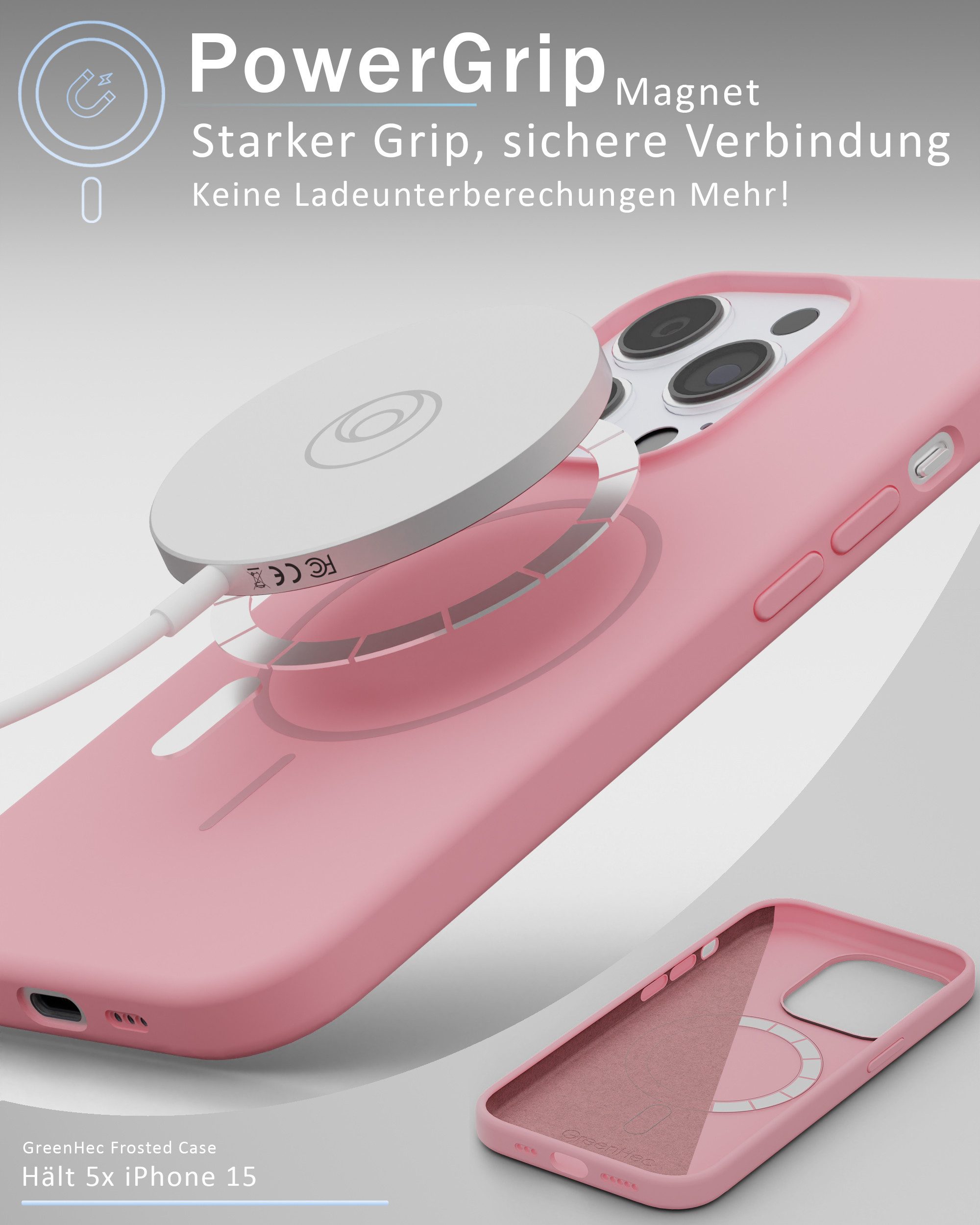 GreenHec Handyhülle Handyhülle Silikon iPhone 16 15 14 13 12 Pro Max Plus MagSafe 6.7 Zoll, Magnetisch Weiß Case Cover Schutz - Pink Blau Schwarz Braun Weiß