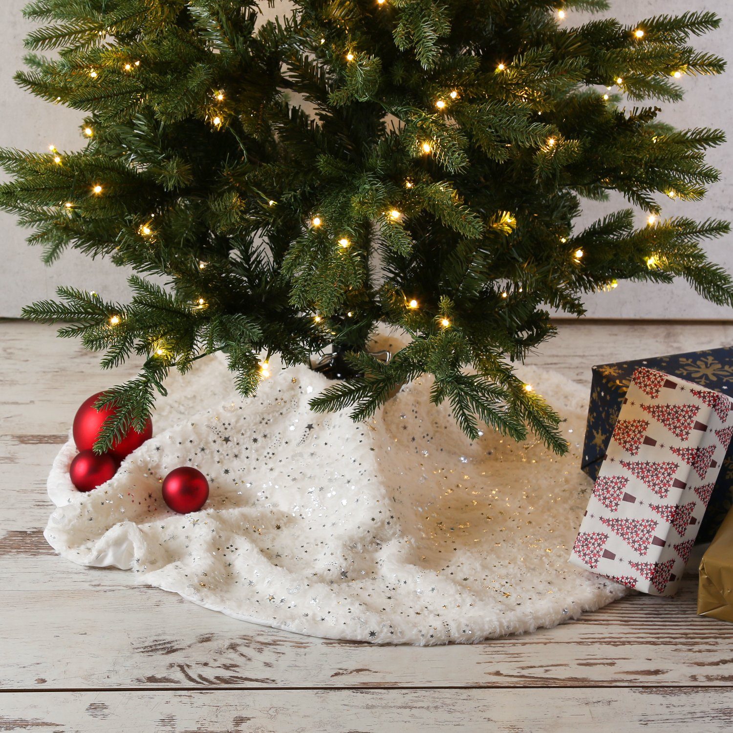 MARELIDA Weihnachtsbaumdecke Baumteppich Sterne Baumrock Tannenbaumdecke günstig online kaufen