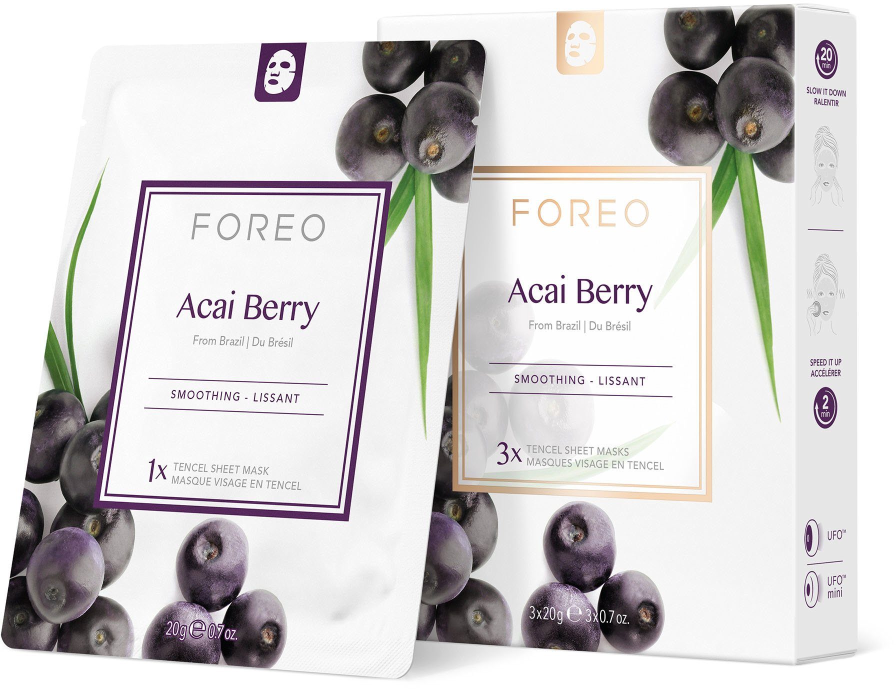 3-tlg. Gesichtsmaske Farm Acai To Face Masks Berry, Collection Sheet FOREO