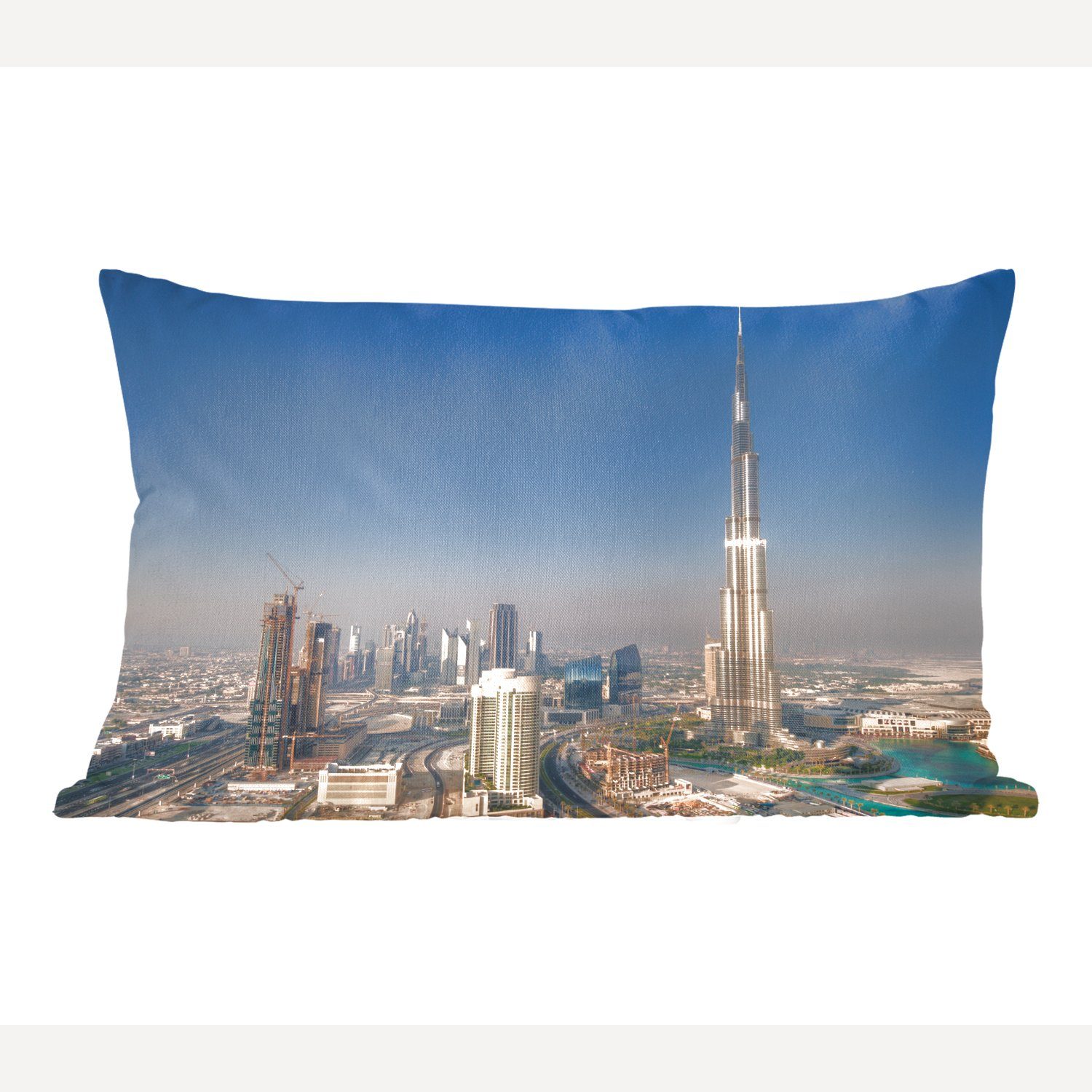 MuchoWow Dekokissen Blick auf den Himmel über Dubai mit dem markanten Burj Khalifa, Wohzimmer Dekoration, Zierkissen, Dekokissen mit Füllung, Schlafzimmer