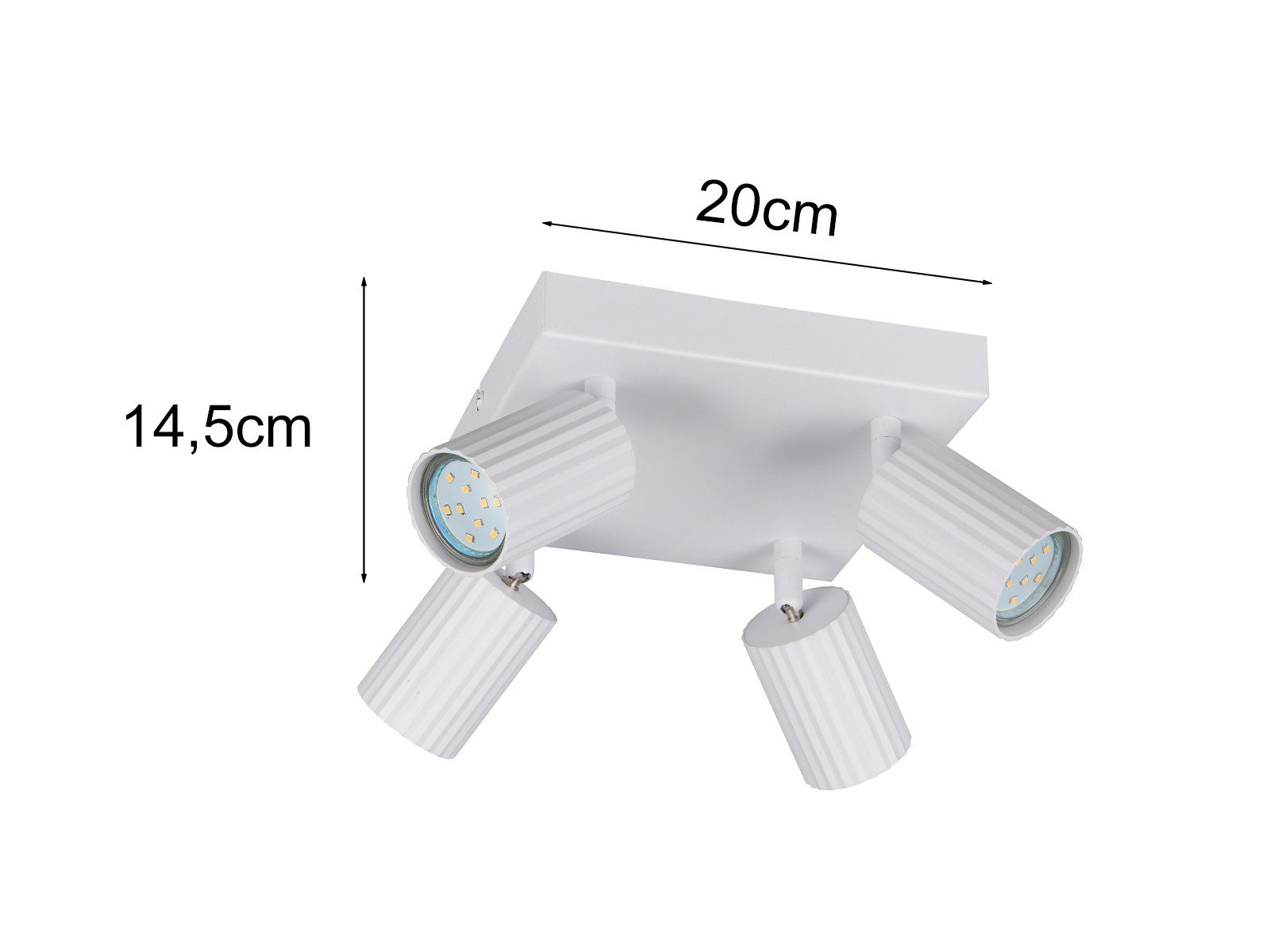 TRIO Leuchten LED Deckenstrahler, Dimmfunktion, LED wechselbar, Warmweiß, Innen Strahler mit 4 schwenkbaren Spots aus Metall, 20 x 20cm