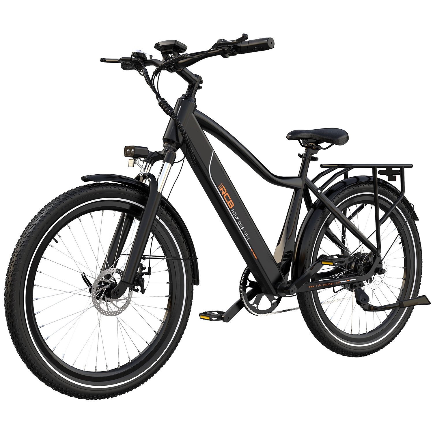 RCB E-Bike Pedelec G5 für Stadt und Gelände,27,5 Zoll Herren Elektrofahrrad,13Ah,40-70 km, 7 Gang, Kettenschaltung, Heckmotor, 468 Wh, APP, ebike Herren, Gepäckträger hinten