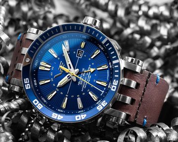 Vostok Europe Automatikuhr Automatik GMT Energia Rocket Blau 2 Bänder