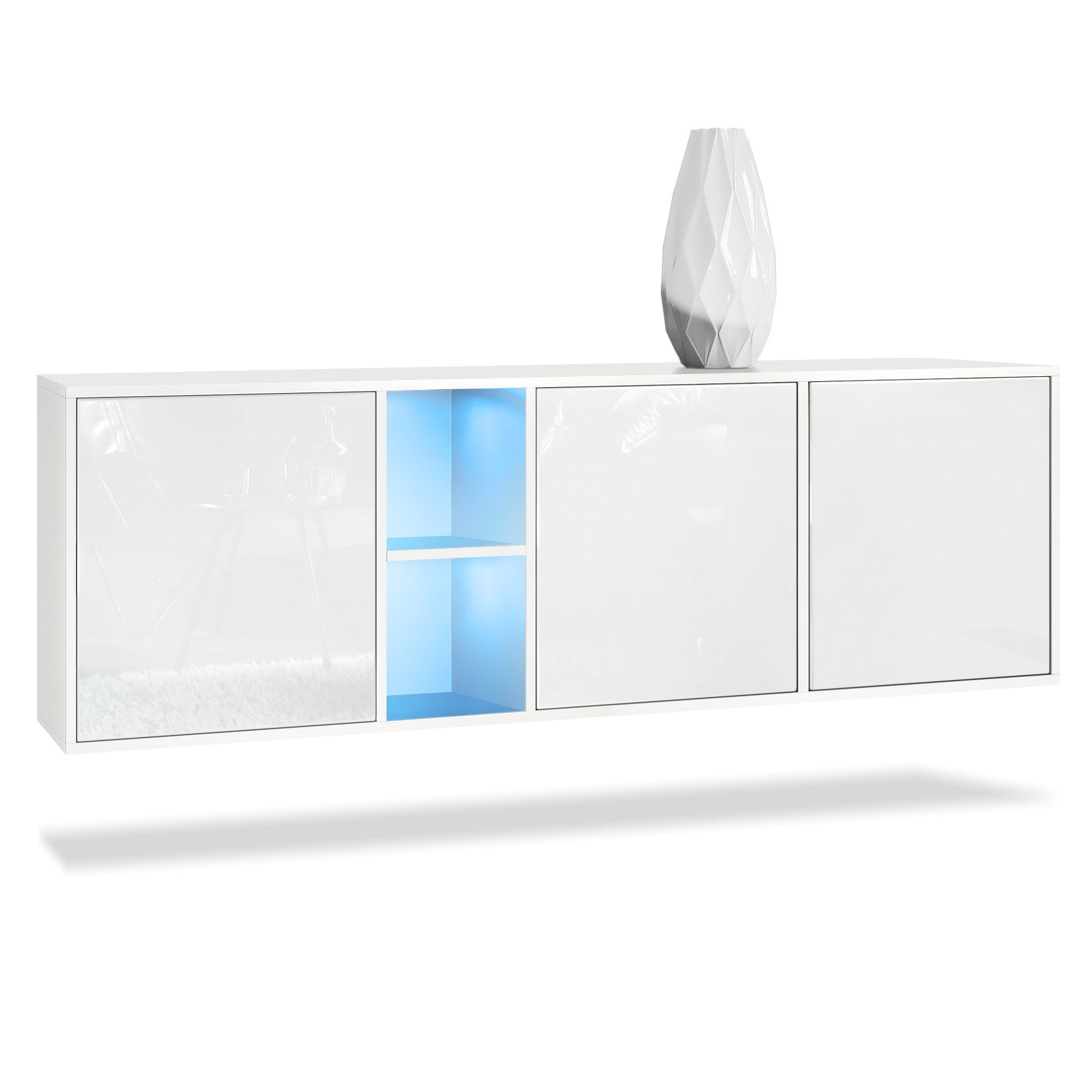 Vladon Sideboard Cuba (Kommode, mit 3 Türen und 2 offene Fächer), Weiß matt günstig online kaufen