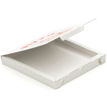 KK Verpackungen Karton, 200 Pizzakartons 260 x 260 x 30 mm Lebensmittelverpackung mit Motiv Weiß