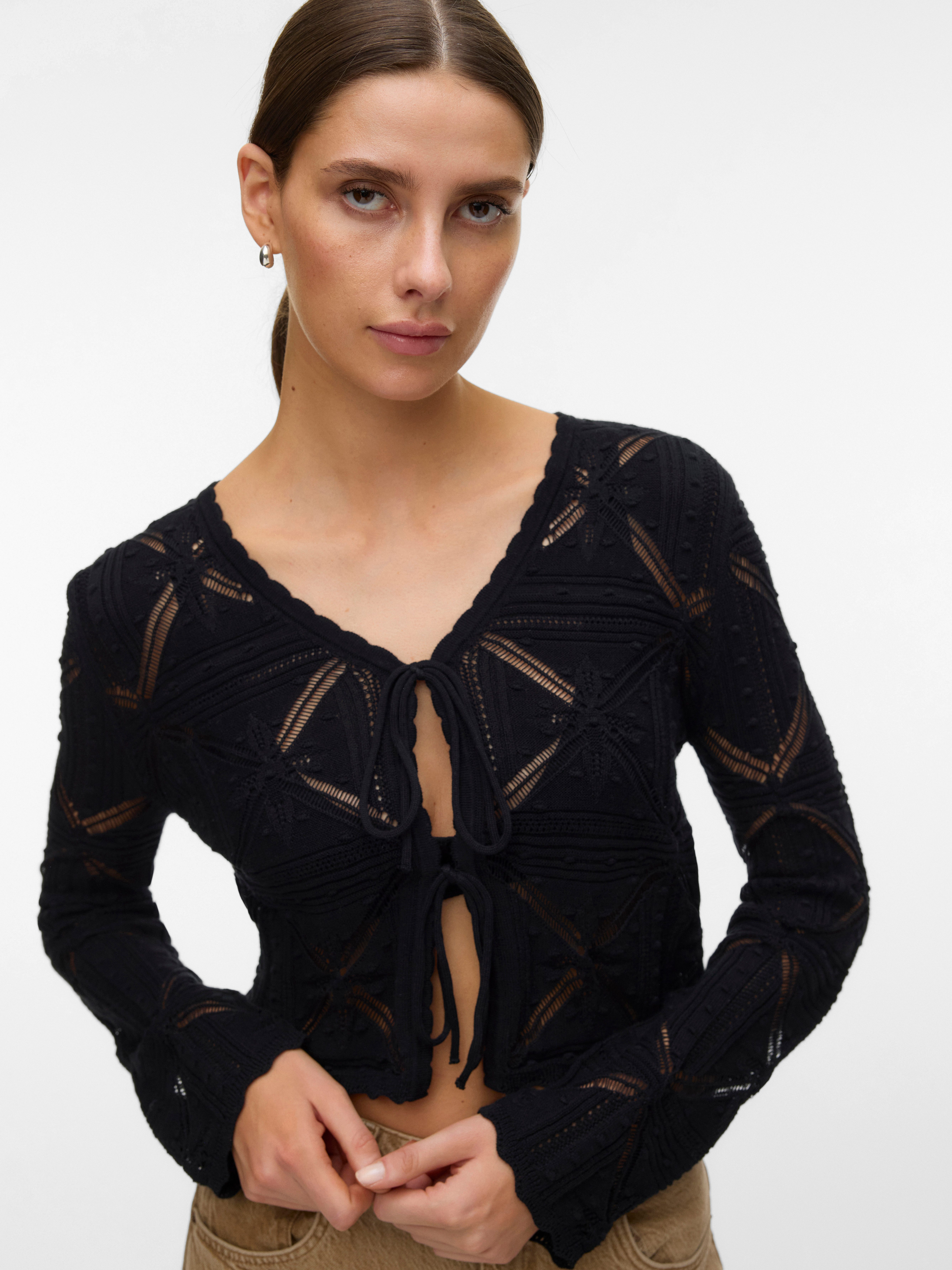 Vero Moda Strickjacke VMLOLA LS V-NECK BOW CARDIGAN NOOS Baumwolle, regular günstig online kaufen