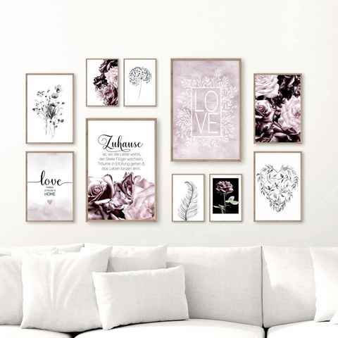 homestyle-accessoires Poster Bilder Set Wandbilder ZUHAUSE IST WO DIE LIEBE WOHNT DIN A3/A4/A5, (10 St), Ohne Bilderrahmen